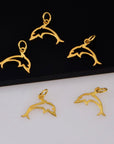 925 Sterling Silver & 24K Gold Vermeil Dolphin Dangle Charm, Fish Dangle Charm, Necklace Charm, Earrings, Jewelry Findings, S11V\S11