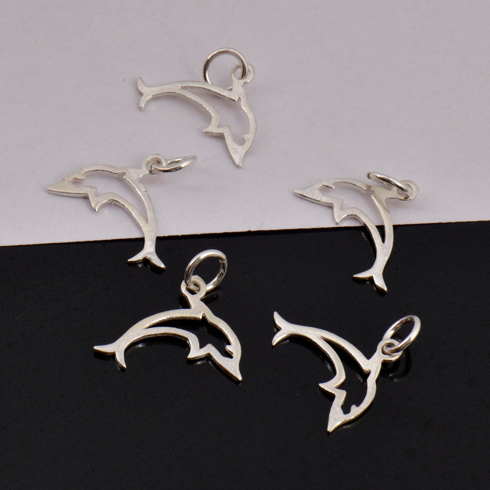 925 Sterling Silver & 24K Gold Vermeil Dolphin Dangle Charm, Fish Dangle Charm, Necklace Charm, Earrings, Jewelry Findings, S11V\S11