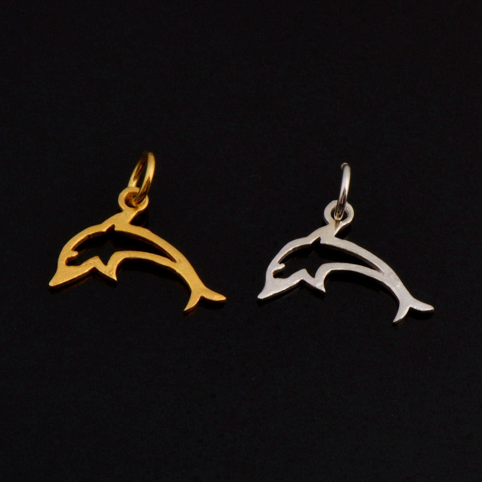 925 Sterling Silver & 24K Gold Vermeil Dolphin Dangle Charm, Fish Dangle Charm, Necklace Charm, Earrings, Jewelry Findings, S11V\S11