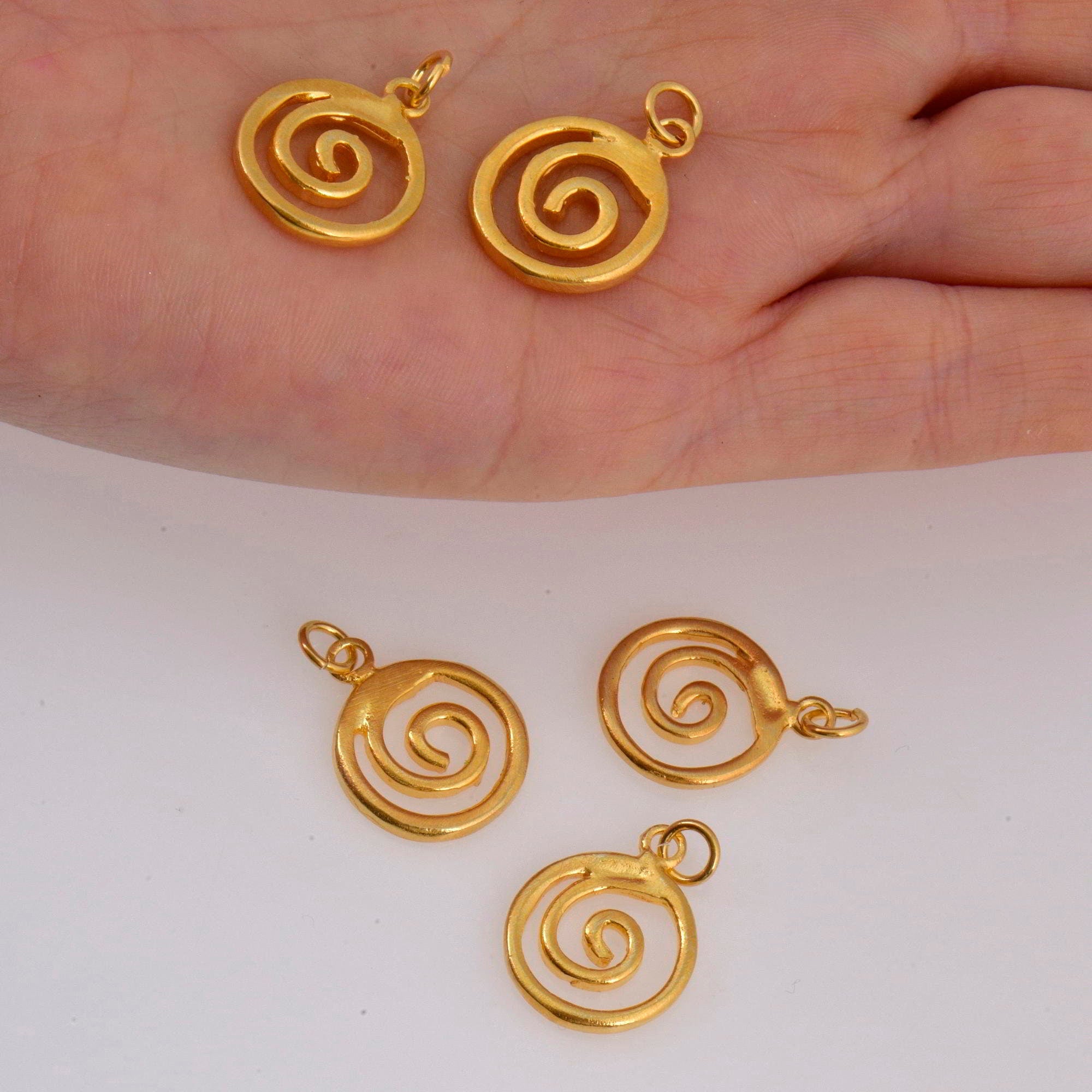 925 Sterling Silver & 24K Gold Vermeil Spiral Dangle Charm, Swirl Dangle Charm, Necklace Charm, Earrings, Jewelry Findings, S12V\S12