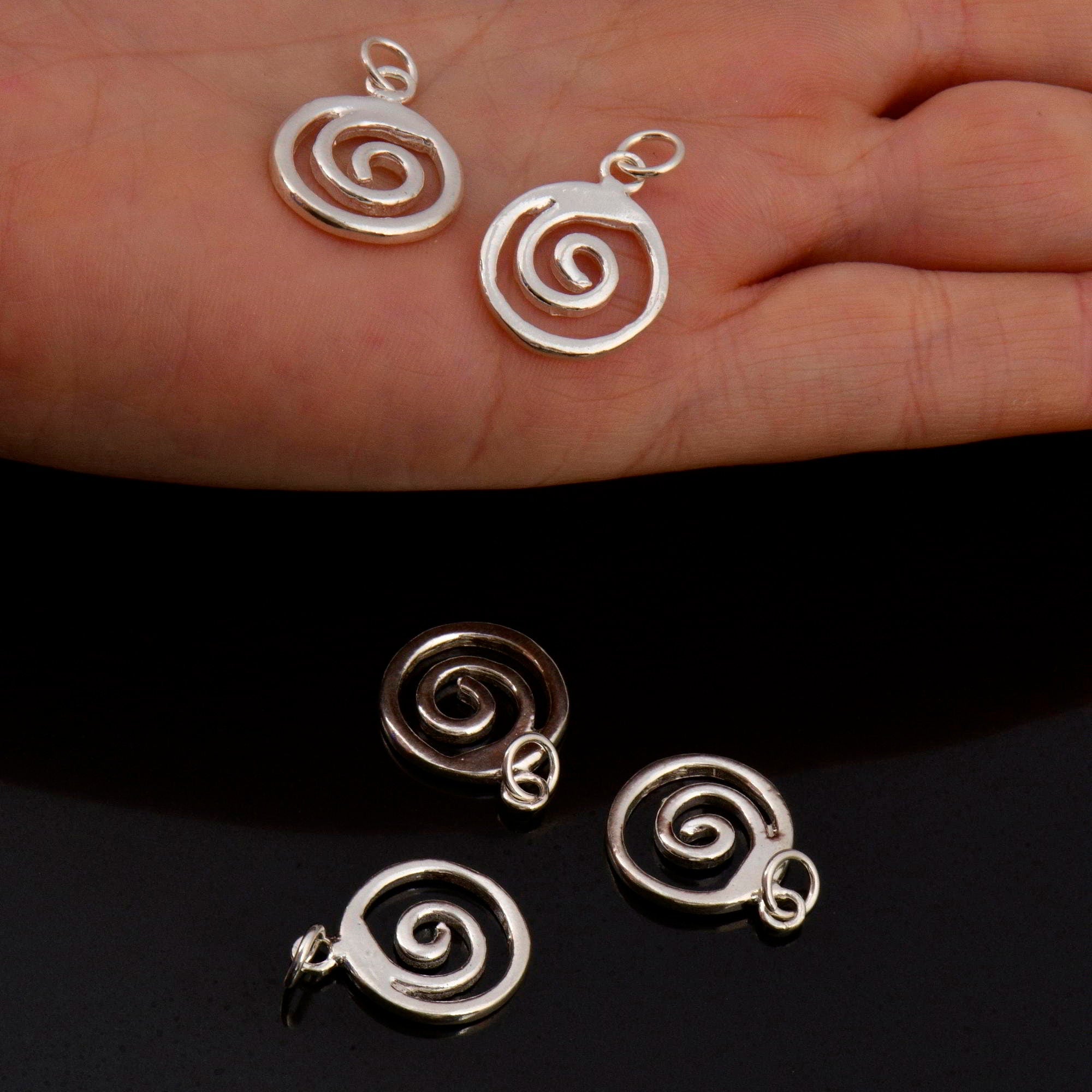 925 Sterling Silver & 24K Gold Vermeil Spiral Dangle Charm, Swirl Dangle Charm, Necklace Charm, Earrings, Jewelry Findings, S12V\S12