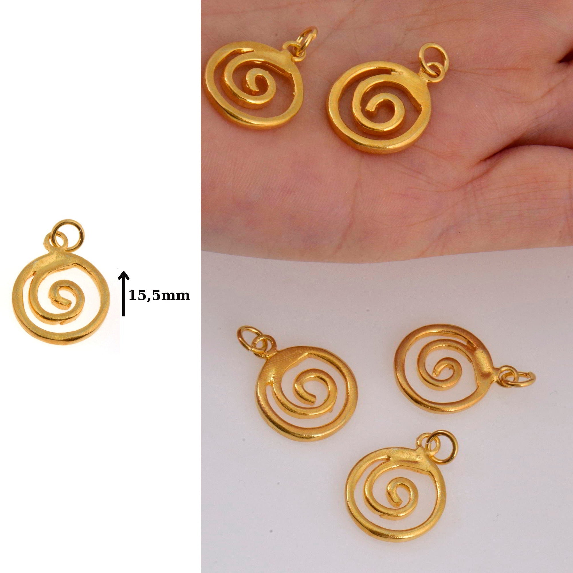 925 Sterling Silver & 24K Gold Vermeil Spiral Dangle Charm, Swirl Dangle Charm, Necklace Charm, Earrings, Jewelry Findings, S12V\S12