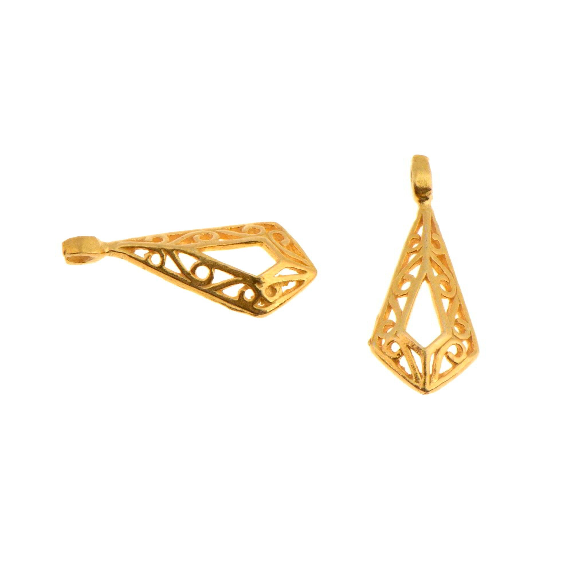 24K Gold Vermeil Filigree Dangle Charm, 925 Sterling Silver Rhombus Dangle Charm, Necklace Dangle Charm, Earrings Dangle Charm, S13V
