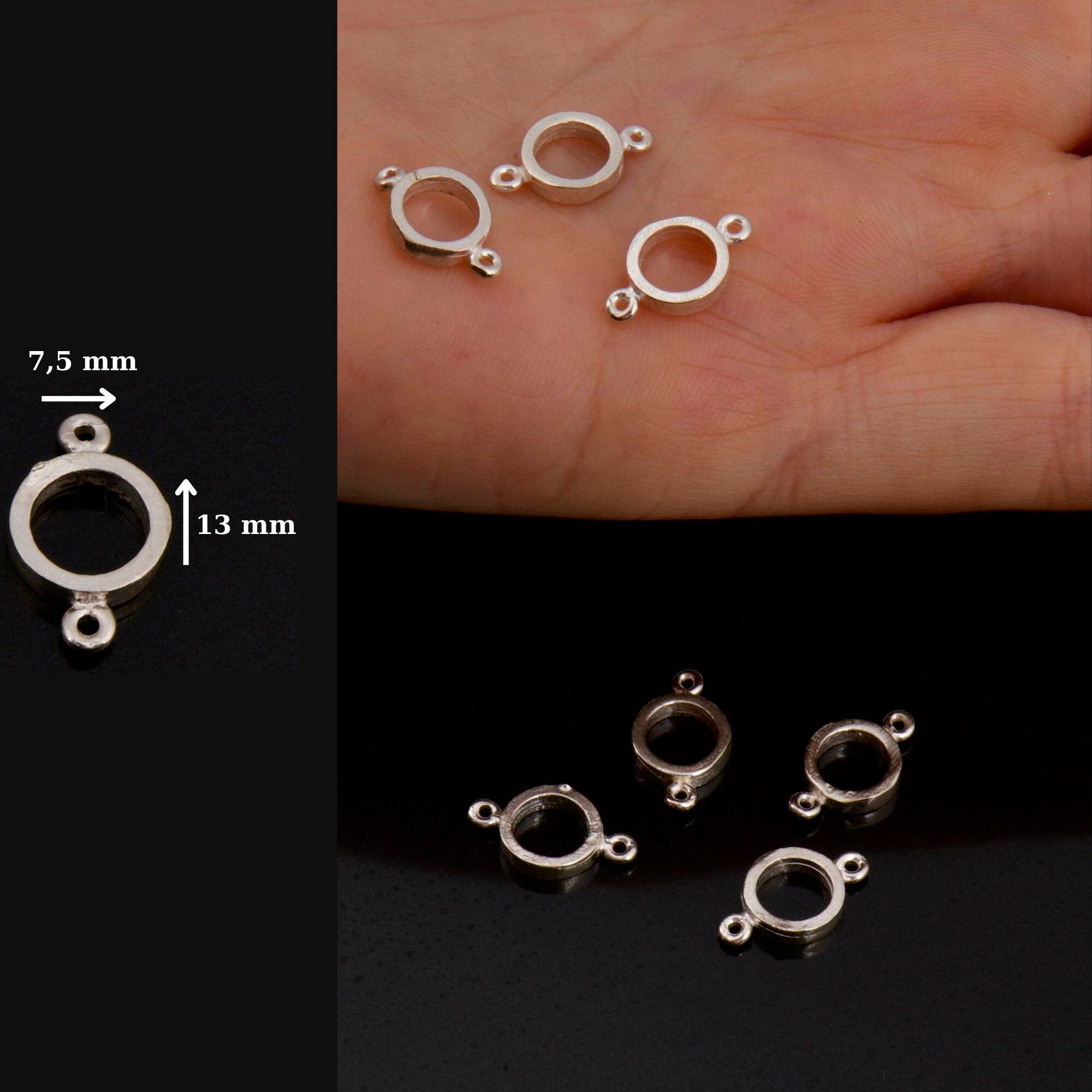 925 Sterling Silver Circle Connector Charms, Solid Silver Bezel Connector Charm, Round Connector Charm, Connectors for Jewelry Making, S14