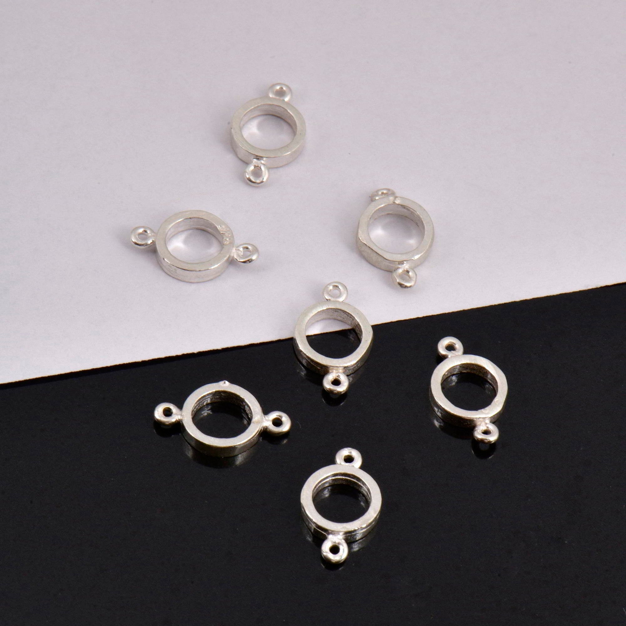 925 Sterling Silver Circle Connector Charms, Solid Silver Bezel Connector Charm, Round Connector Charm, Connectors for Jewelry Making, S14