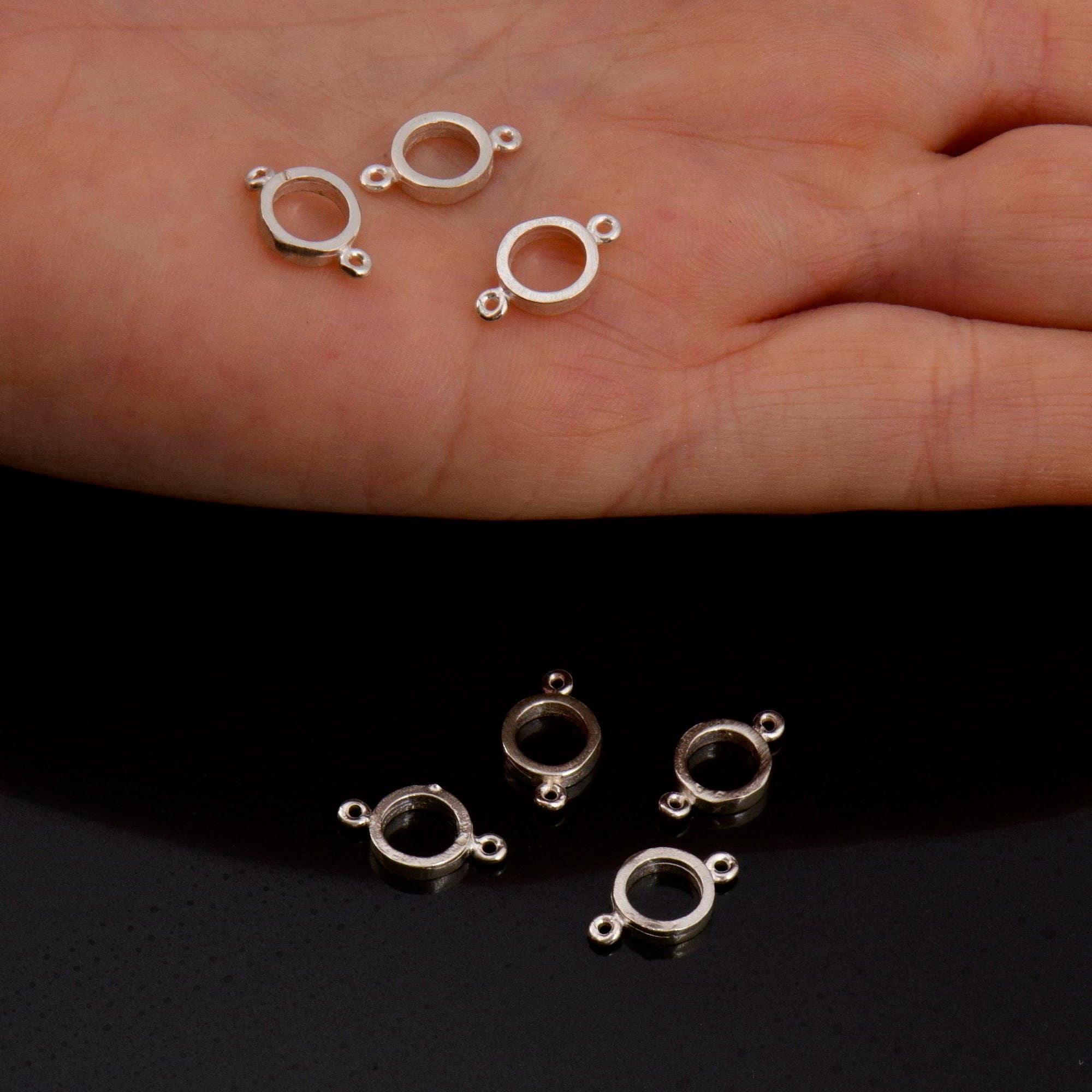 925 Sterling Silver Circle Connector Charms, Solid Silver Bezel Connector Charm, Round Connector Charm, Connectors for Jewelry Making, S14