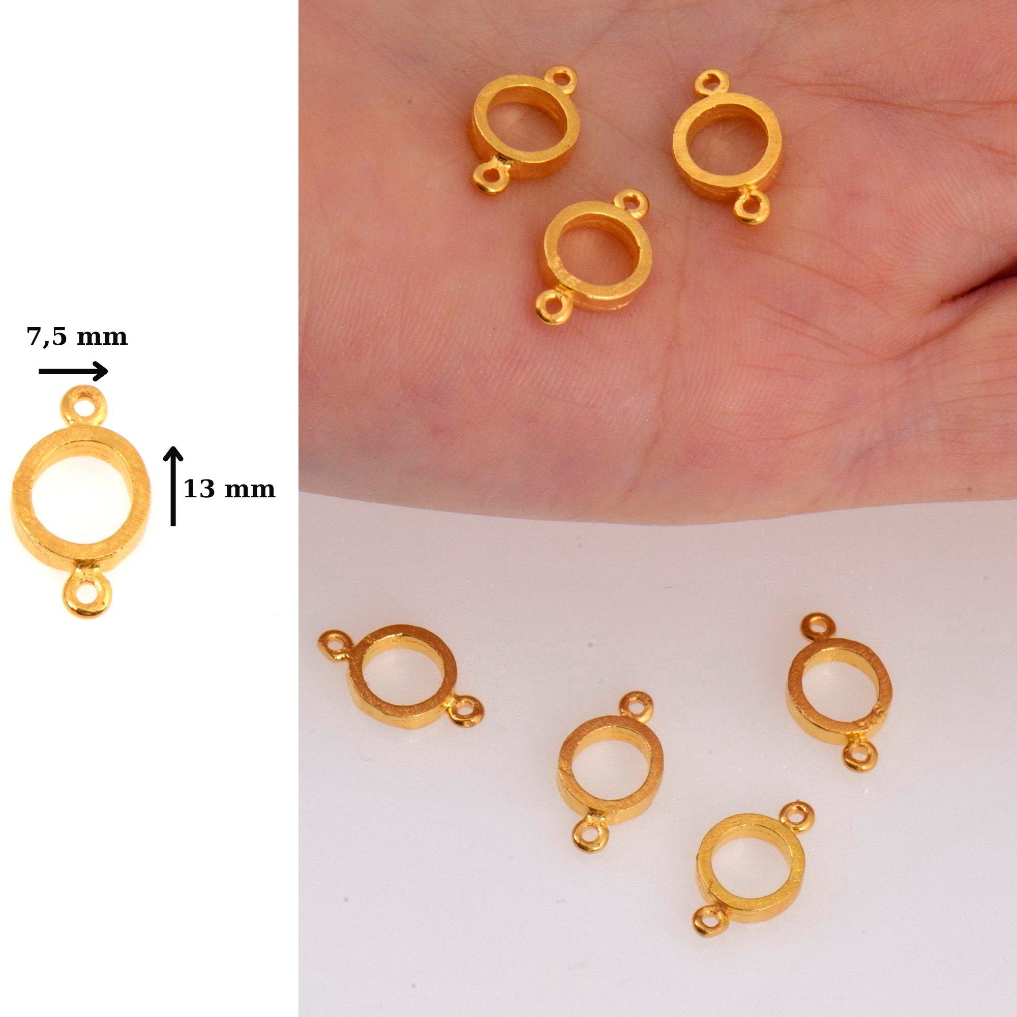 24K Gold Vermeil Circle Connector Charms, Gold Vermeil Bezel Connector Charm, 925 Silver Round Connector Charm, Jewelry Making, S14V