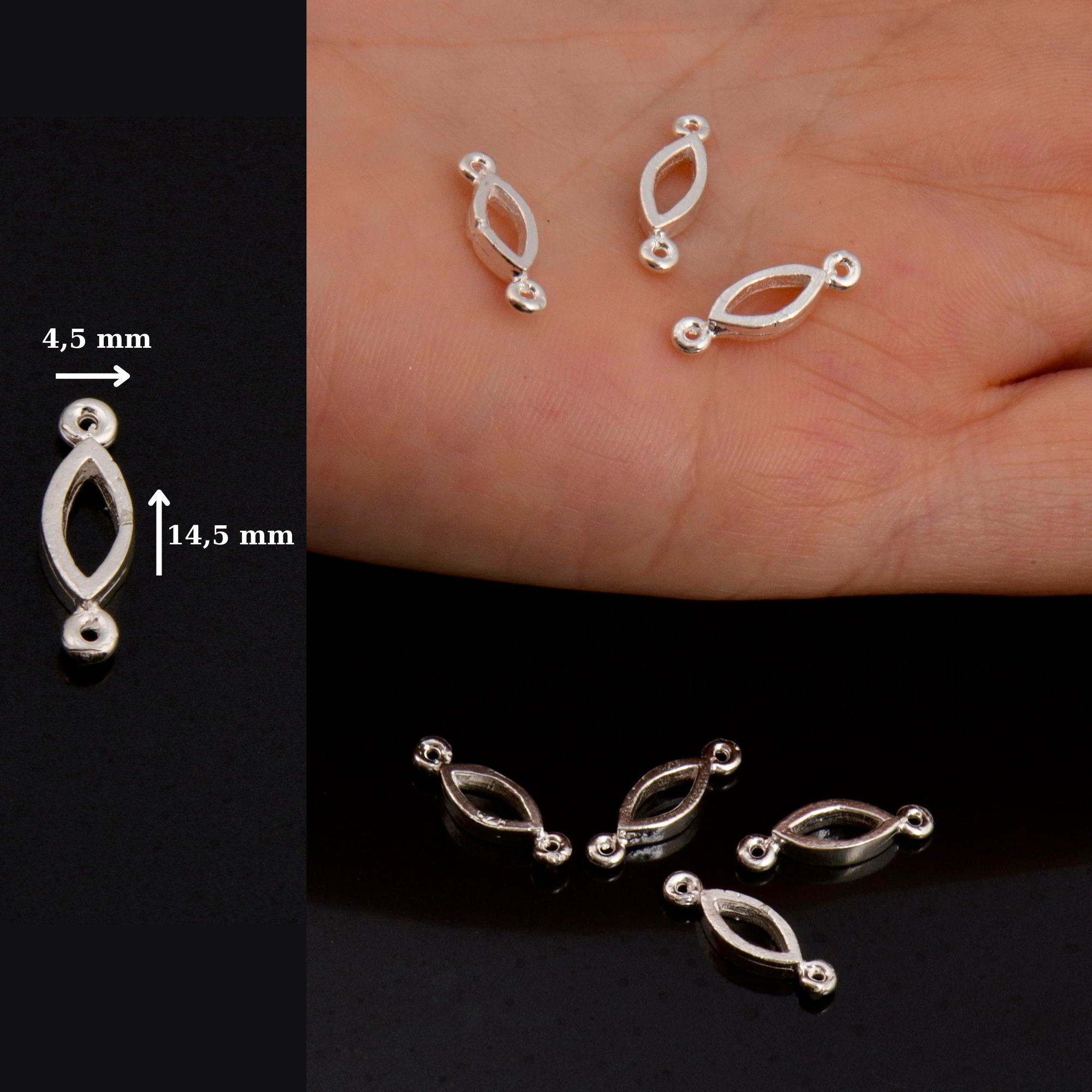 925 Sterling Silver Oval Connector Charms, Solid Silver Oval Links, Oval Blank Connector Charms, Connectors for Jewelry Making, S15
