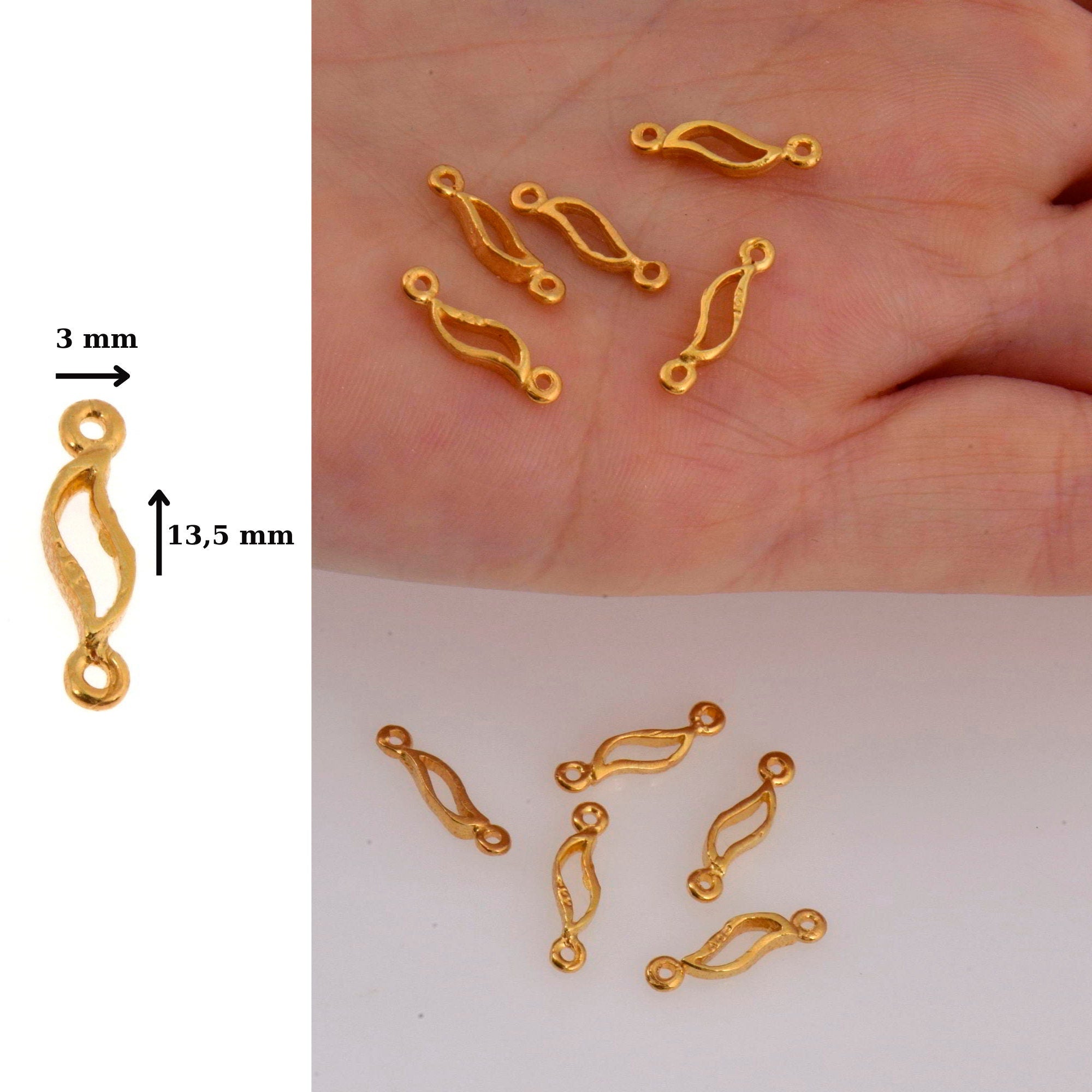 24K Gold Vermeil Curve Oval Connector Charms, 925 Sterling Silver Wavy Oval Links, Oval Connector Charms, Jewelry Making, S16V