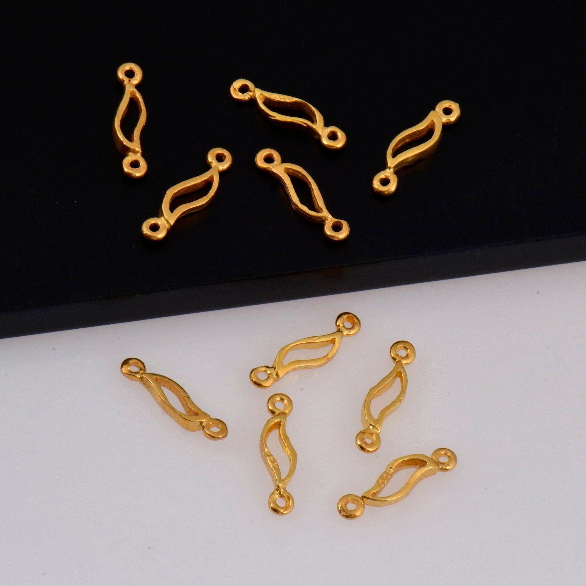 24K Gold Vermeil Curve Oval Connector Charms, 925 Sterling Silver Wavy Oval Links, Oval Connector Charms, Jewelry Making, S16V