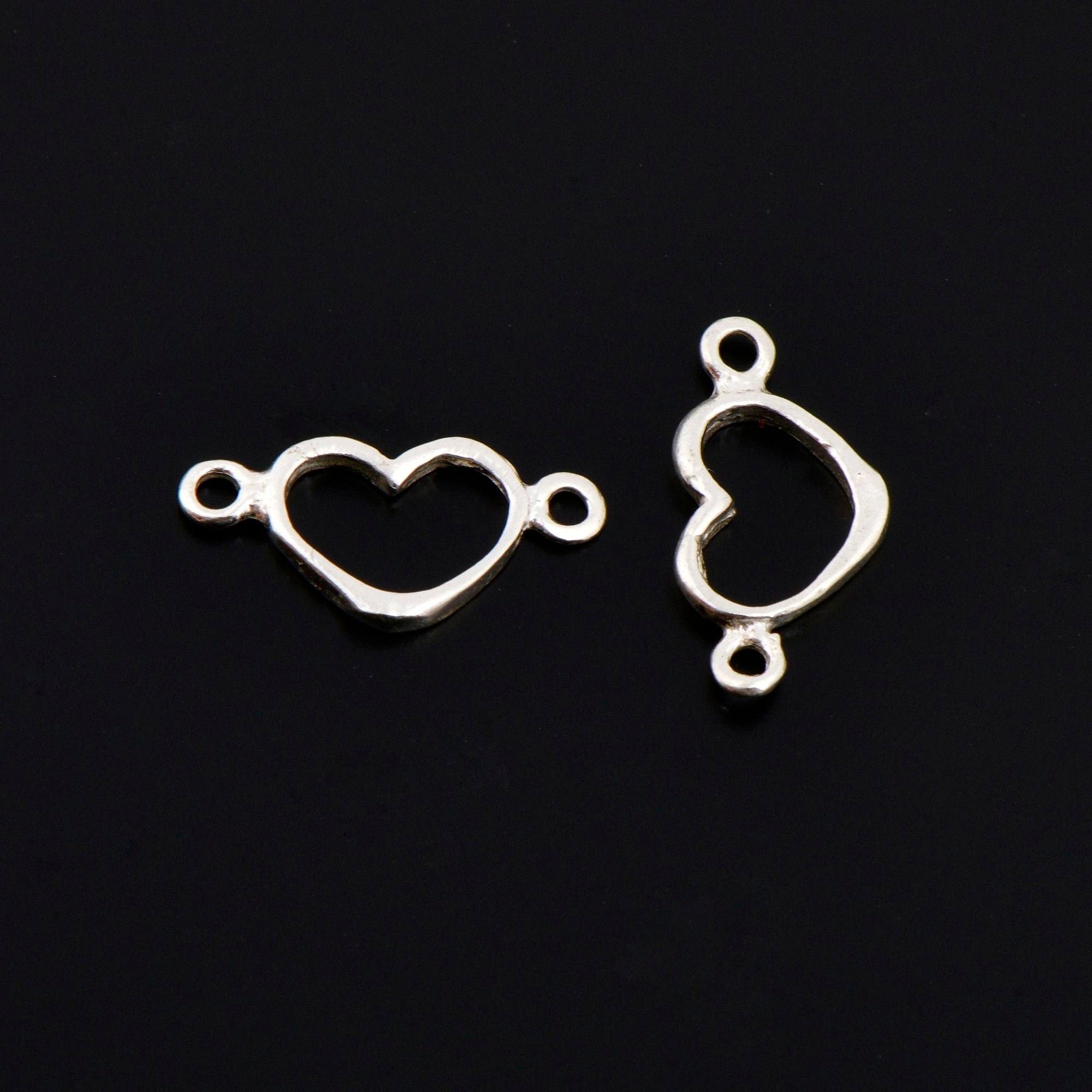 925 Sterling Silver Heart Connector Charms, Solid Silver Heart Shape Connector Links, Love Connector Charms, Jewelry Making, S19
