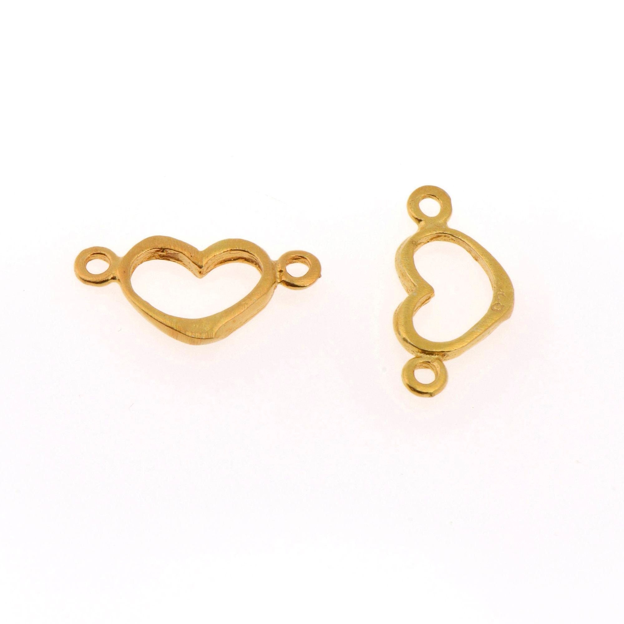 24K Gold Vermeil Heart Connector Charms, 925 Sterling Silver Heart Shape Connector Link, Love Connector Charm, Jewelry Making, S19V