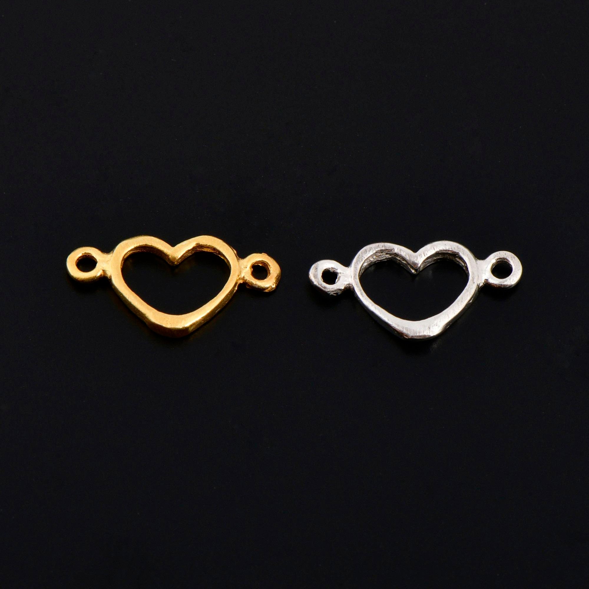 925 Sterling Silver & 24K Gold Vermeil Heart Connector Charms, Heart Shape Connector, Love Connector Charm, Jewelry Making, S19V/S19