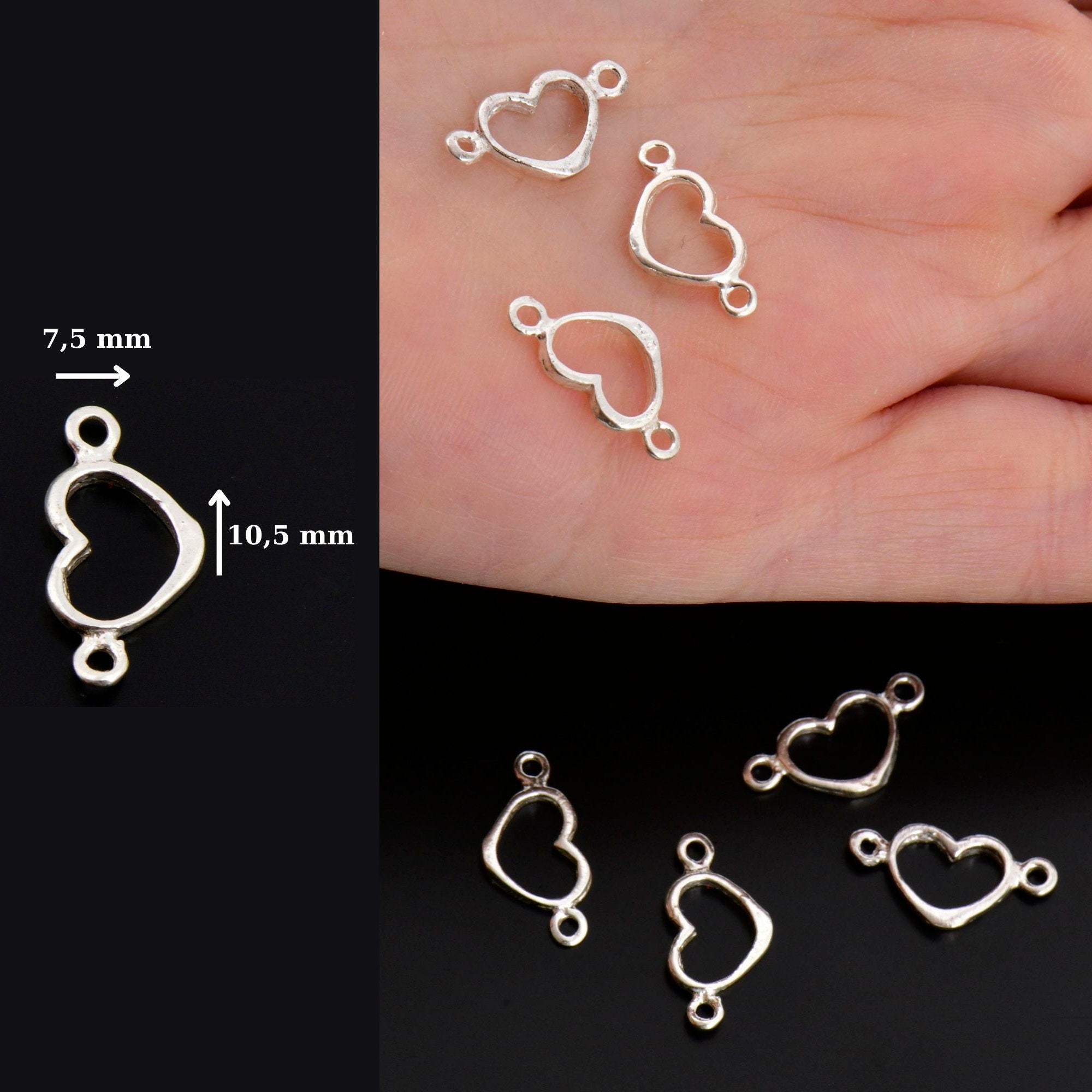 925 Sterling Silver & 24K Gold Vermeil Heart Connector Charms, Heart Shape Connector, Love Connector Charm, Jewelry Making, S19V/S19