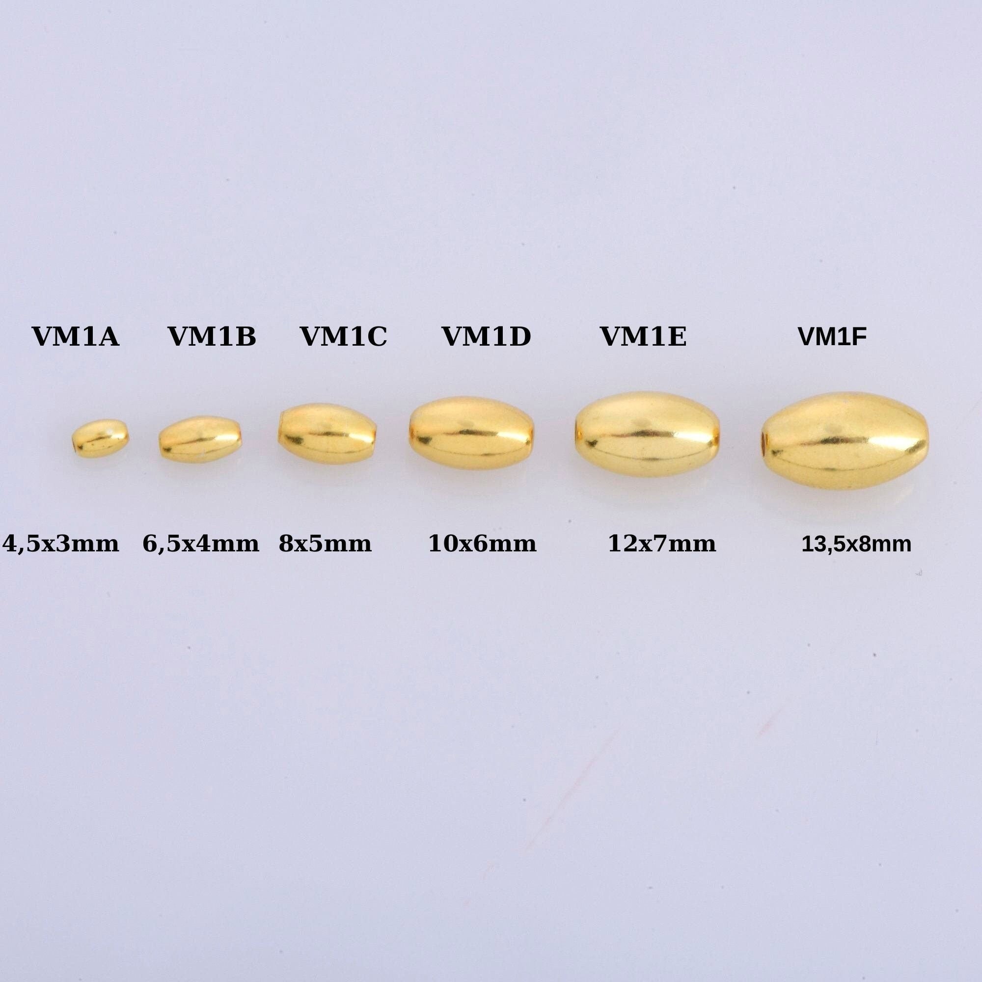 24K Gold 4.5 to 13.5mm Plated Rice Shape Beads, 925 Silver Oval Beads in Gold Vermeil, Smooth Seamless Olive Beads, Jewelry Supplies, VM1A-F