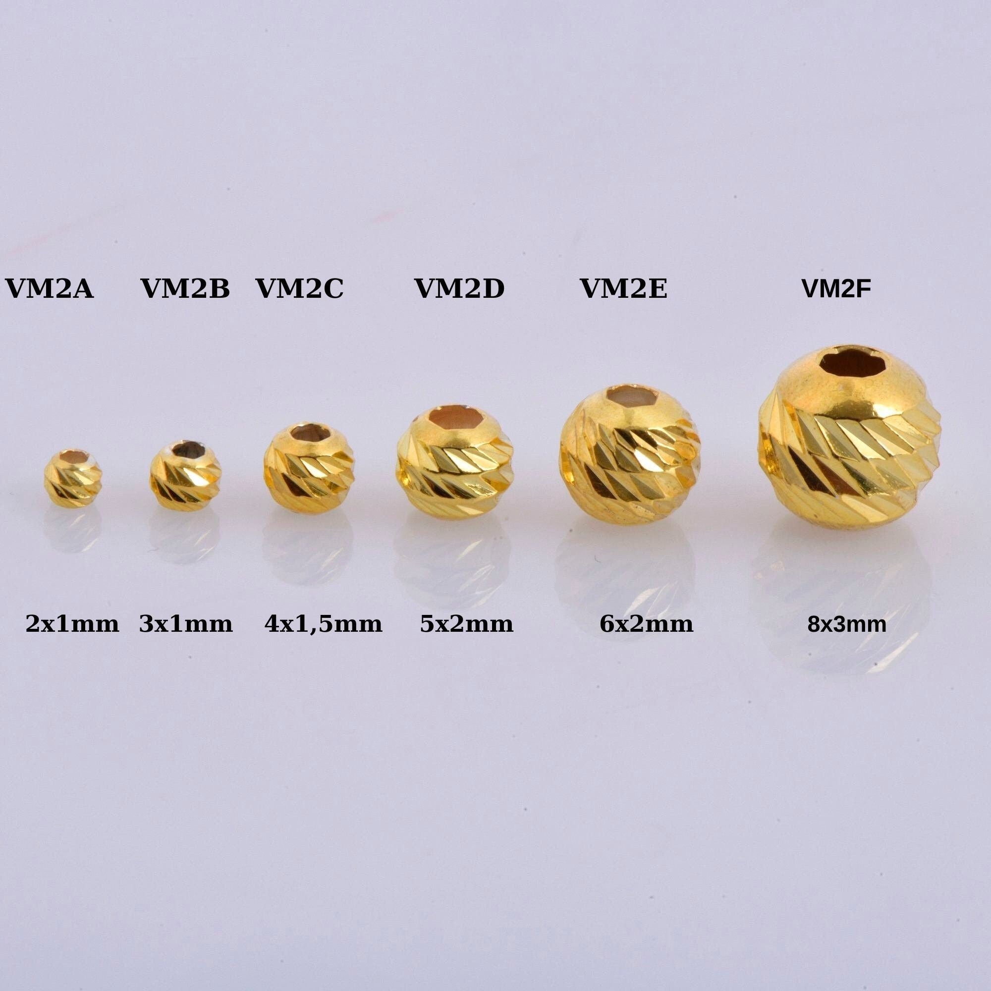 24K Gold Vermeil Diamond Cut Round Beads, 925 Silver Laser Multi Diamond Cut Beads in 24K, Moon Cut Spacer Beads, Jewelry Supplies, VM2 A-F