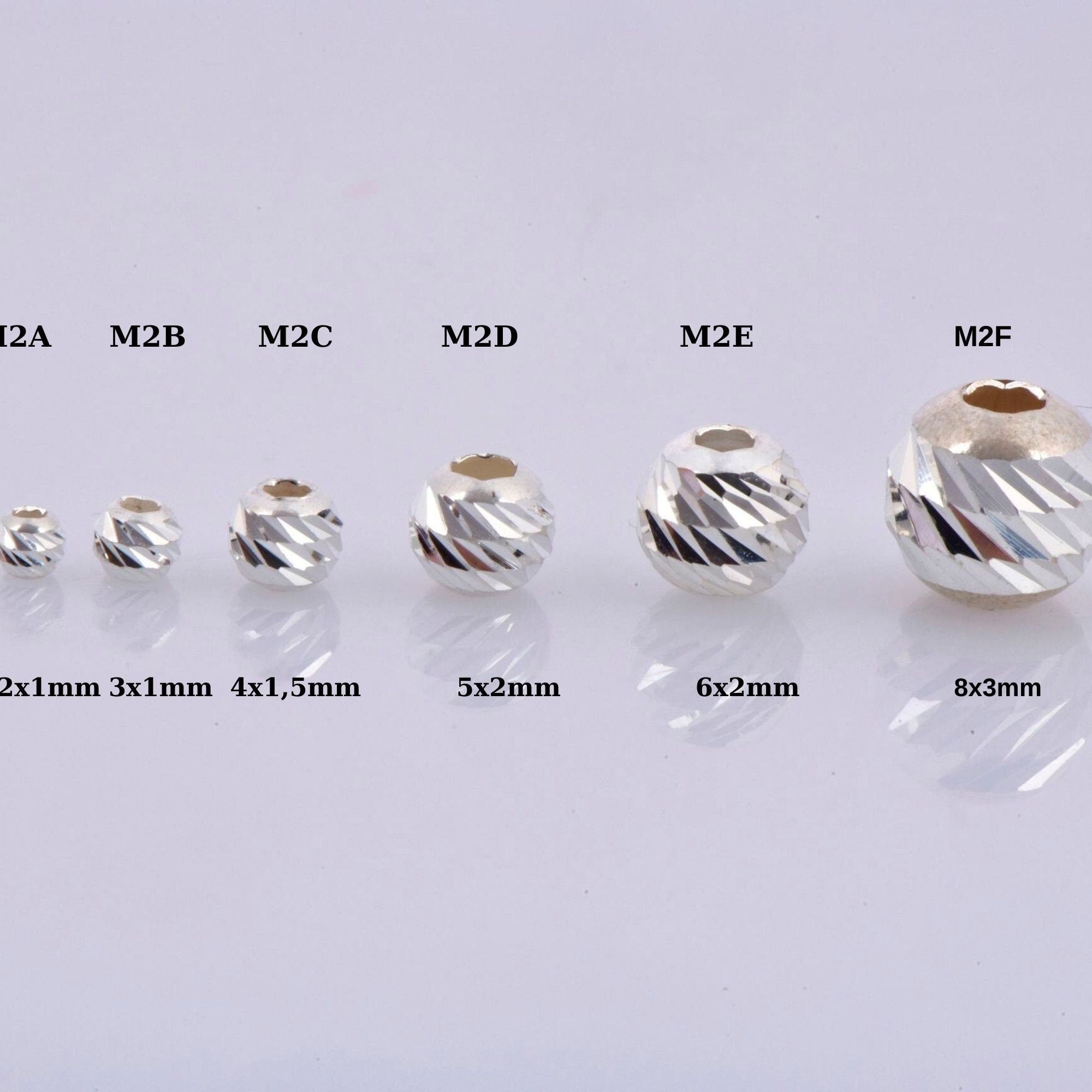 925 Silver Diamond Cut Round Beads, Sterling Silver Laser Multi Diamond Cut Beads, Moon Cut Spacer Beads, Jewelry Supplies, M2 A-F