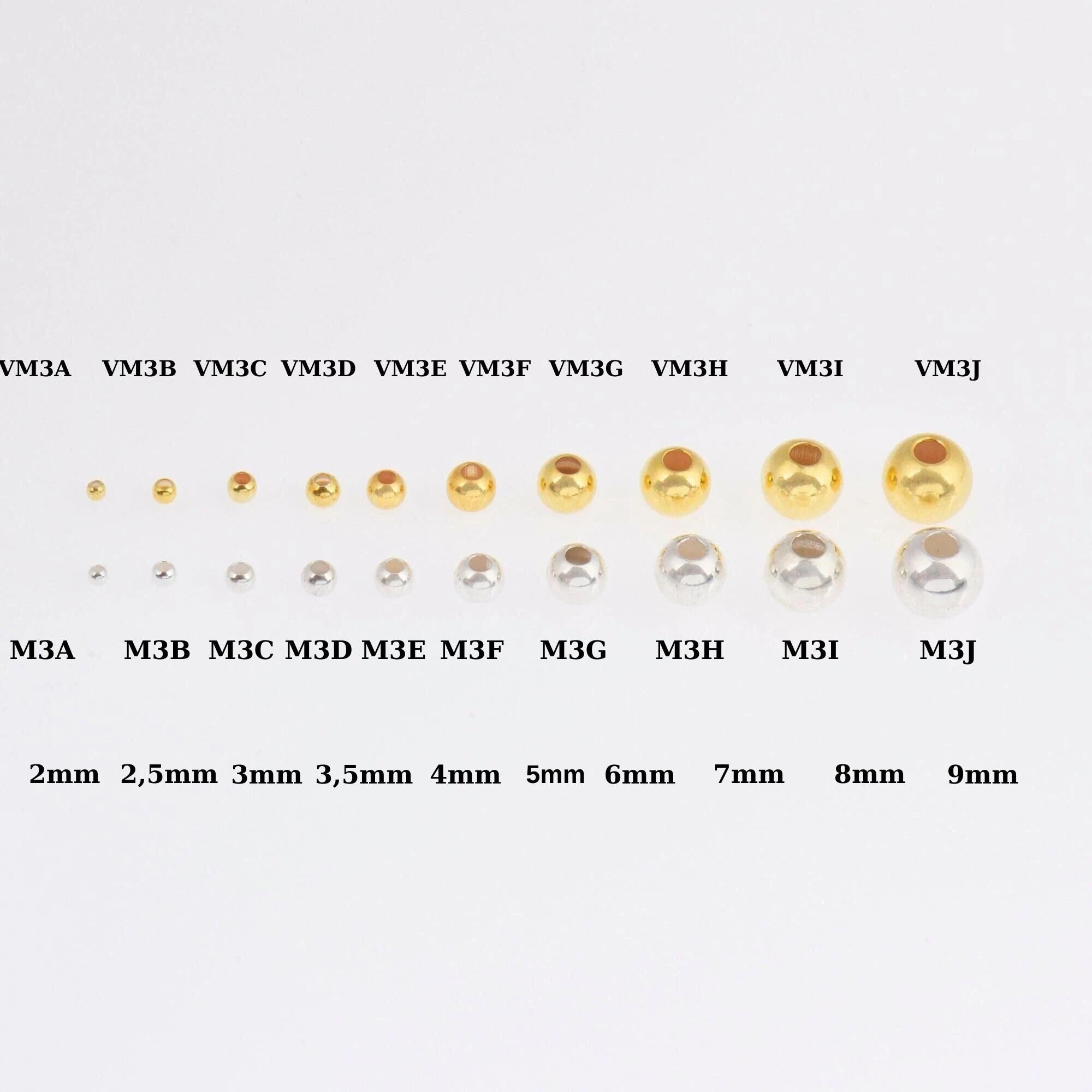 24K Gold Vermeil & 925 Plated Seamless Round Beads, Silver Round Beads in Gold, Round Shape Seperator Beads, Jewelry Supplies, M3/VM3 A-J