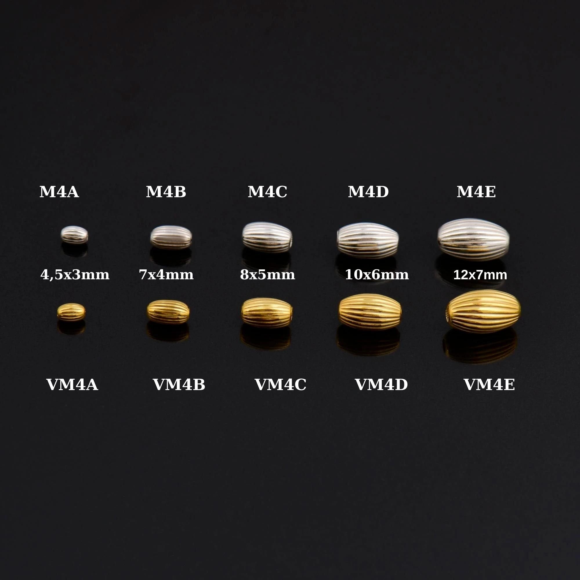 24K Gold Vermeil & 925 Silver Corrugated Oval Beads, Gold Plated Seamless Oval Beads, Olive Shape Beads, Jewelry Supplies, M/VM4 A-E
