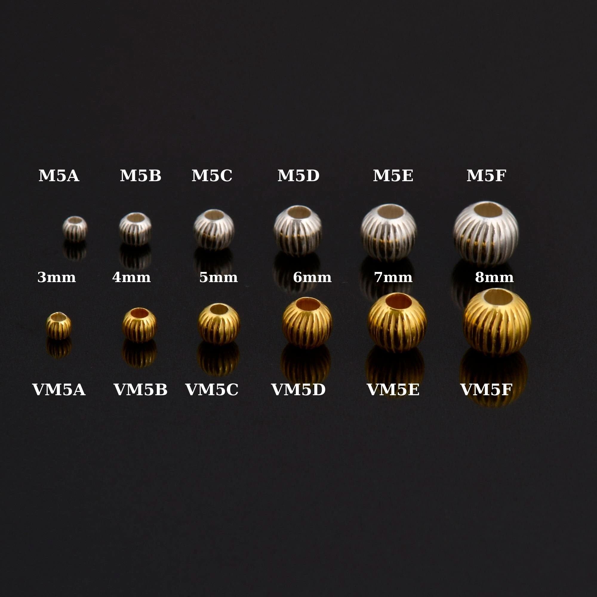 24K Gold Vermeil & 925 Silver Corrugated Round Beads, Gold Plated Seamless Round Beads, Round Seperator Beads, Jewelry Supplies, M/VM5 A-F