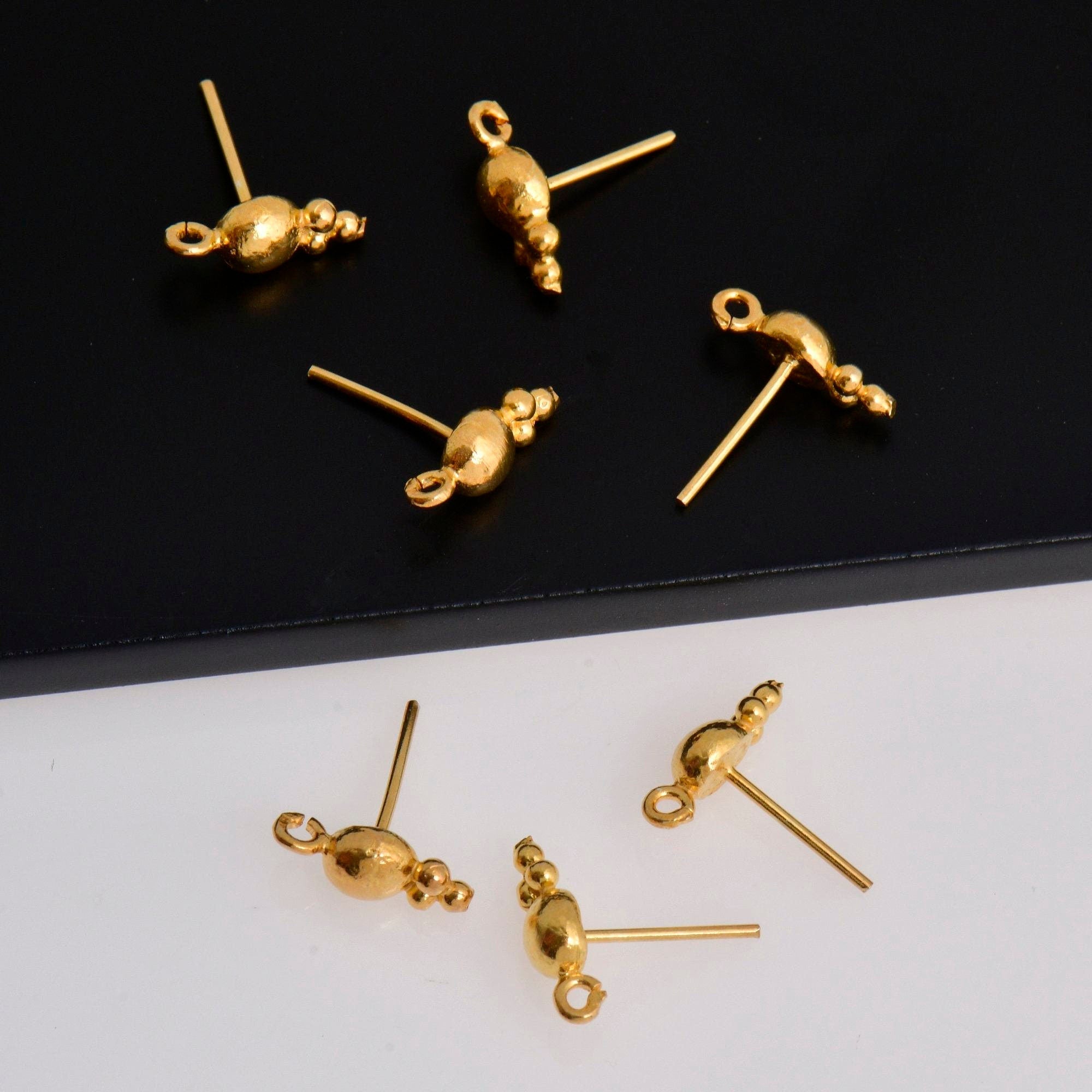 24K Gold Vermeil Ball Ear Post, Round Ball Ear Posts with Loop, 925 Solid Silver Ball Shape Earring Posts, Jewelry Making Findings, S17V