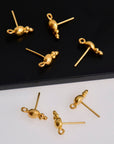 24K Gold Vermeil Ball Ear Post, Round Ball Ear Posts with Loop, 925 Solid Silver Ball Shape Earring Posts, Jewelry Making Findings, S17V
