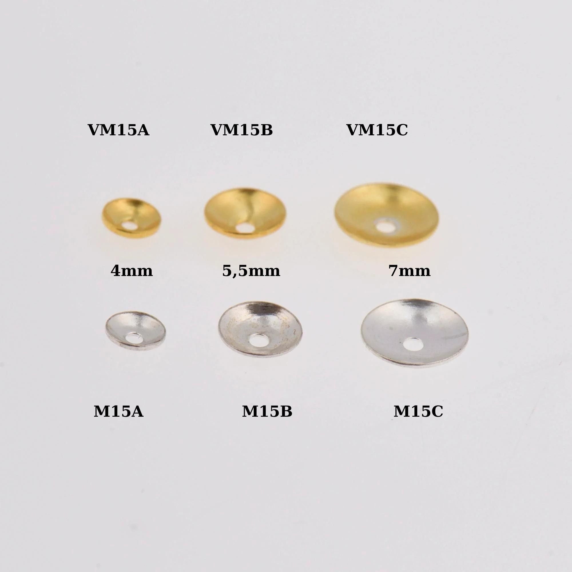 925 Sterling Silver & 24K Gold Vermeil Plain Round Bead Caps, Shiny Round Bead Caps, Round Spacer Bead Caps, Jewelry Making, V/M15A-B-C