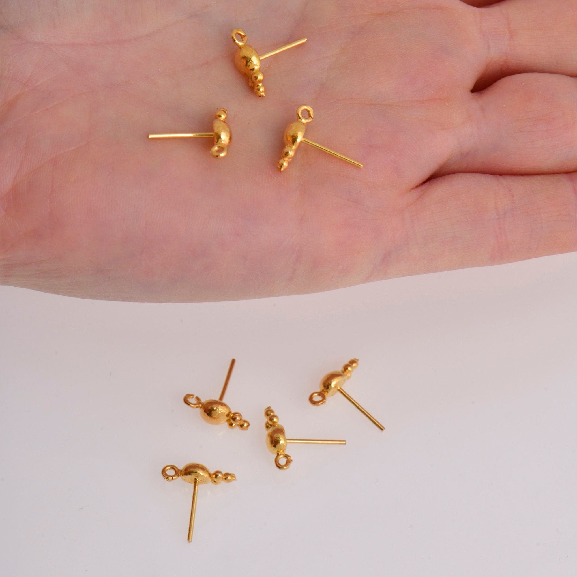 24K Gold Vermeil & 925 Silver Ball Ear Post, Round Ball Ear Posts with Loop, Silver Ball Shape Earring Posts, Jewelry Findings, S17V/S17