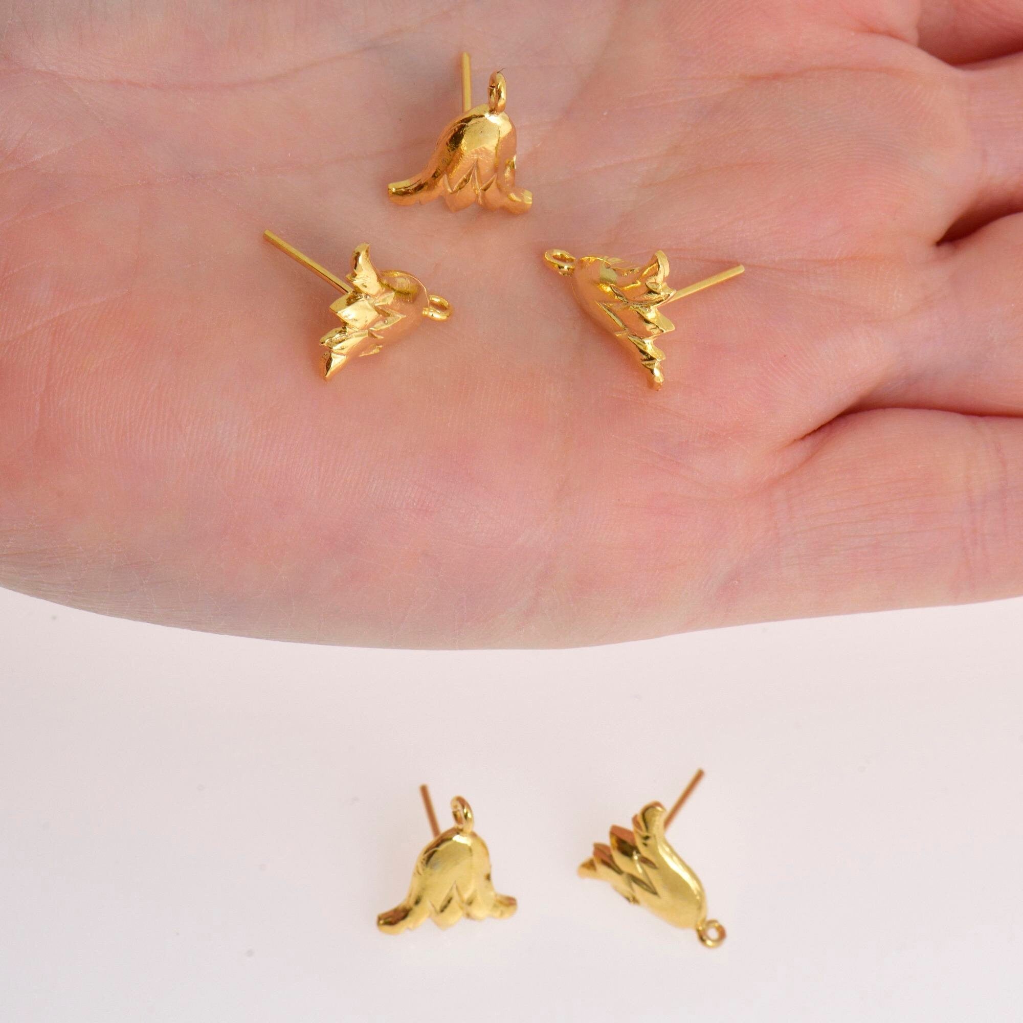 24K Gold Vermeil & 925 Silver Tulip Flower Earring Posts, Tulip Stud Earring With Loop, Earring Stud Component, Jewelry Finding, S22V/ S22
