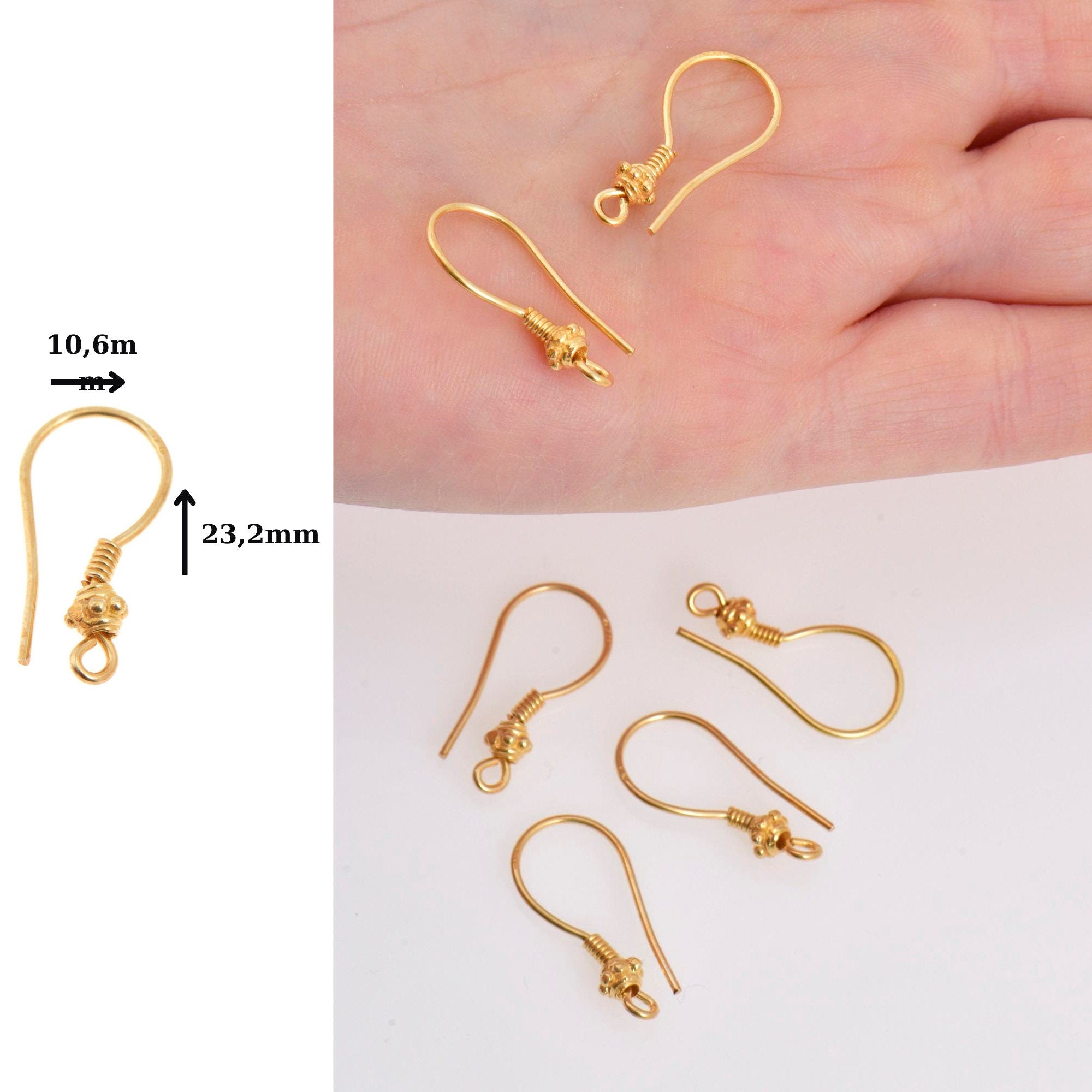 24K Gold Vermeil & 925 Sterling Silver Ear Wires, Earring Hooks, Ball Ear Wires, Earrings Making Supply, Jewelry Findings, S21V/S21