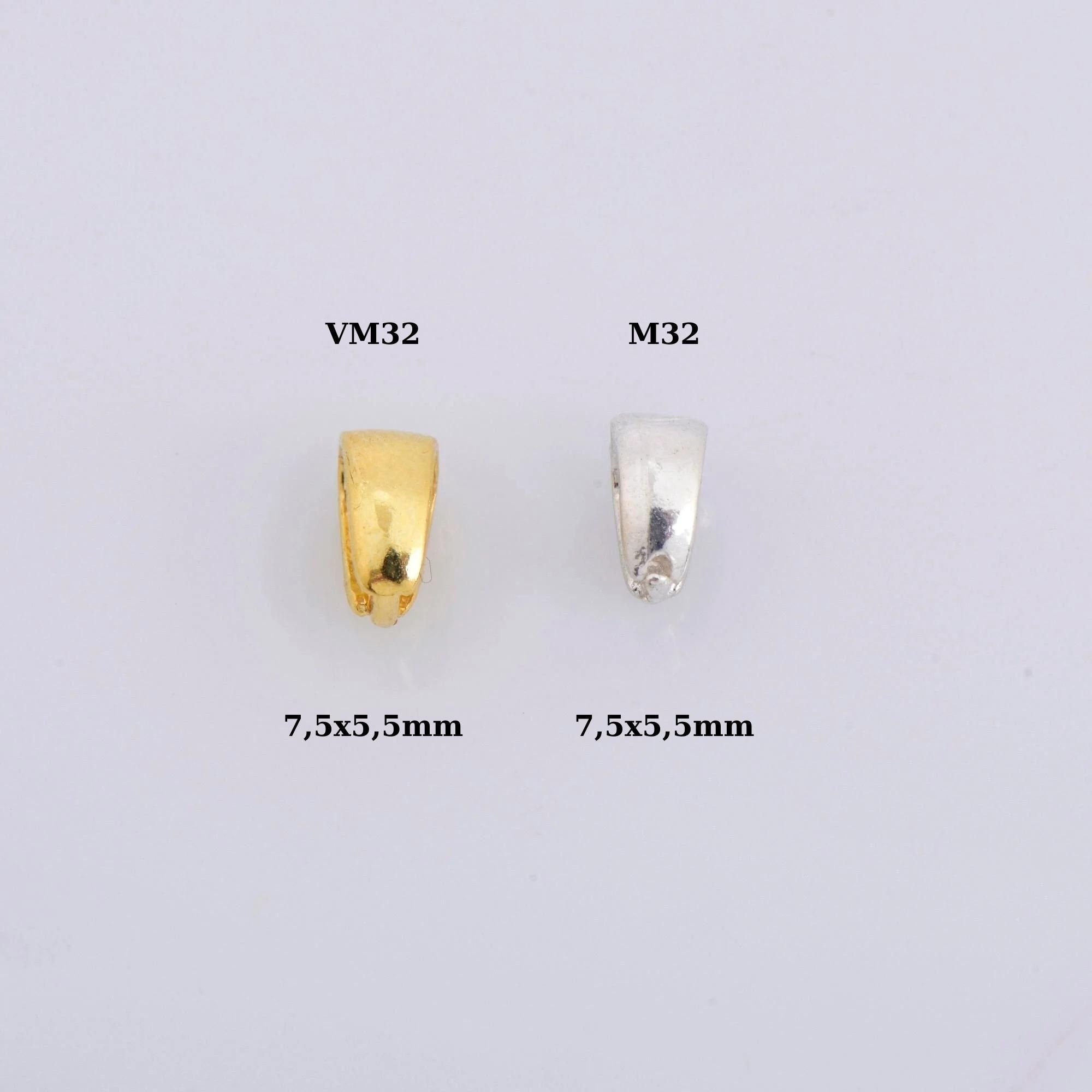 24K Gold Vermeil & 925 Silver Simple Bails, Silver Pinch Bails, Gold Plated, Plain Bails, Bail Charms, Finding For Jewelry Making, M/VM32