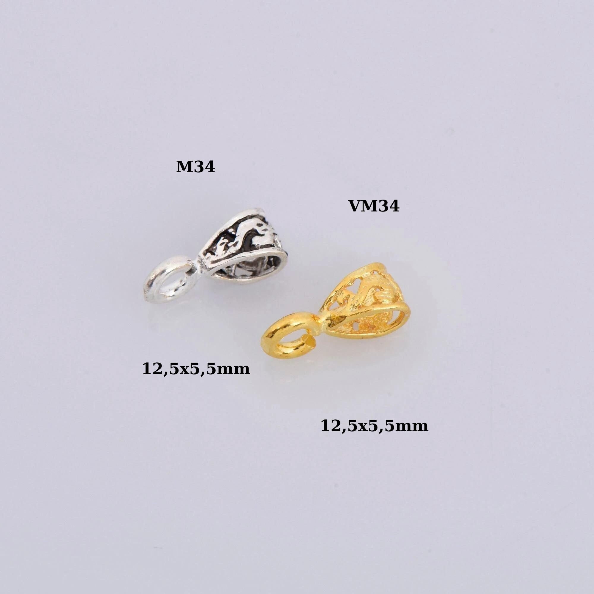 24K Gold Vermeil and 925 Silver Filigree Bails with Open Loop, Plated Open Loop Bails, Connector Filigree Bails, Silver Findings, M/VM34