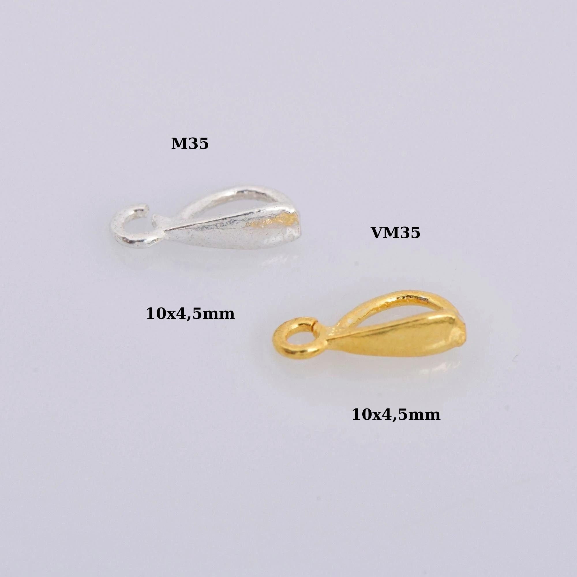 24K Gold Vermeil & 925 Silver Bails with Open Loop, Plated Open Loop Bails, Smooth Connector Bails, Bail Charms, Jewelry Findings, M/VM35