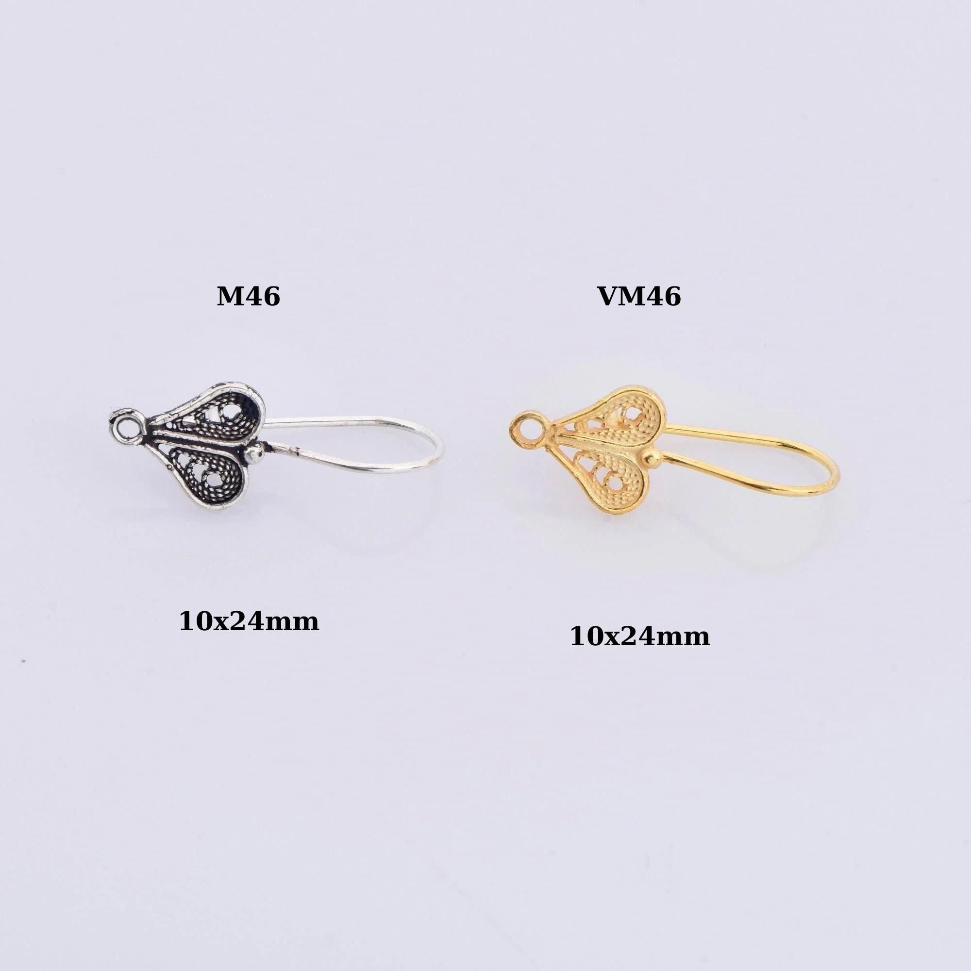 24K Gold Vermeil & 925 Silver Heart Shape Ear Wires, Earring Hooks, Ear Wires, Earrings Making Supply, Jewelry Findings, M46/VM46