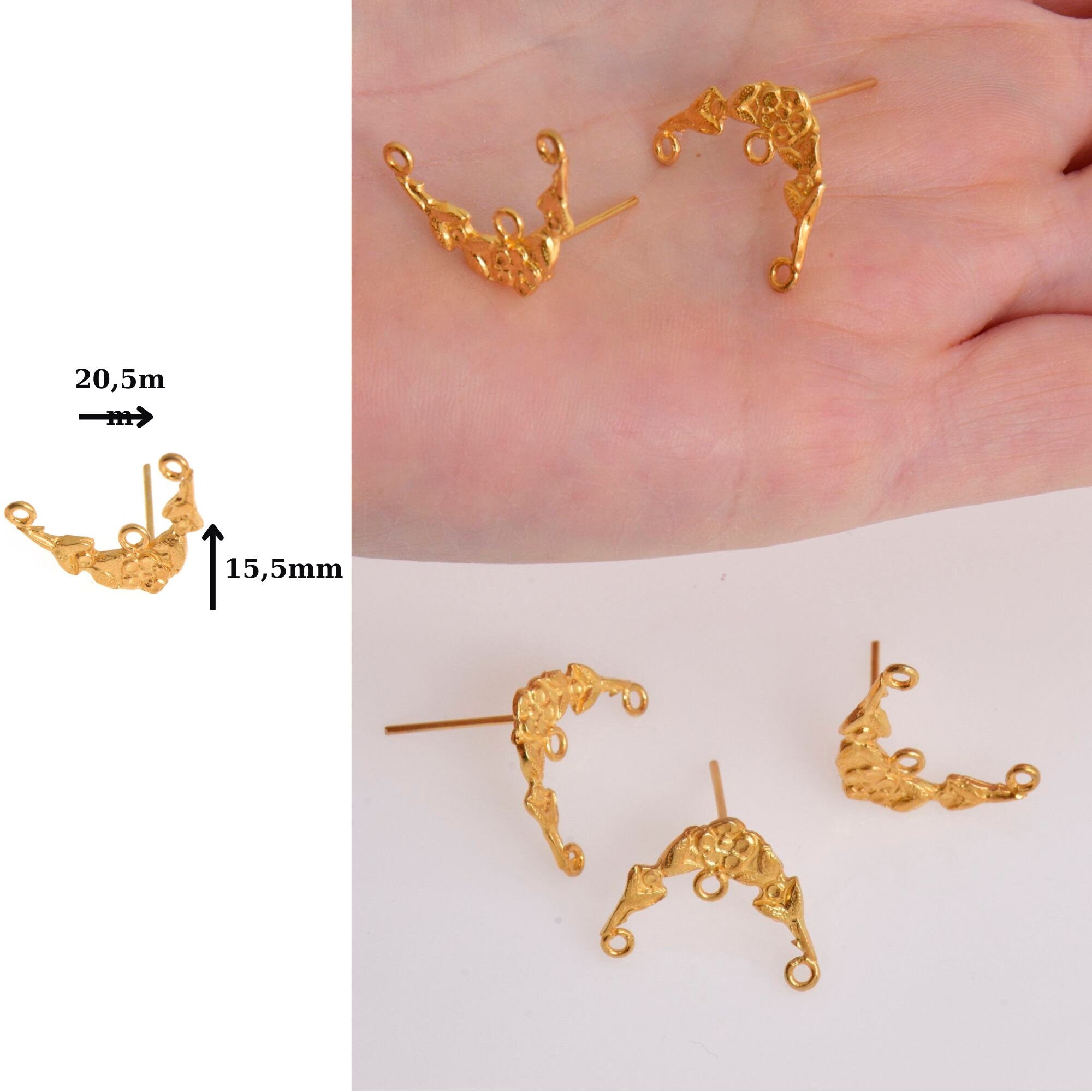 24K Gold Vermeil Flower Earring Posts, 925 Solid Silver Daisy Stud Earrings with Hoops, Jewelry Making Findings, S41V