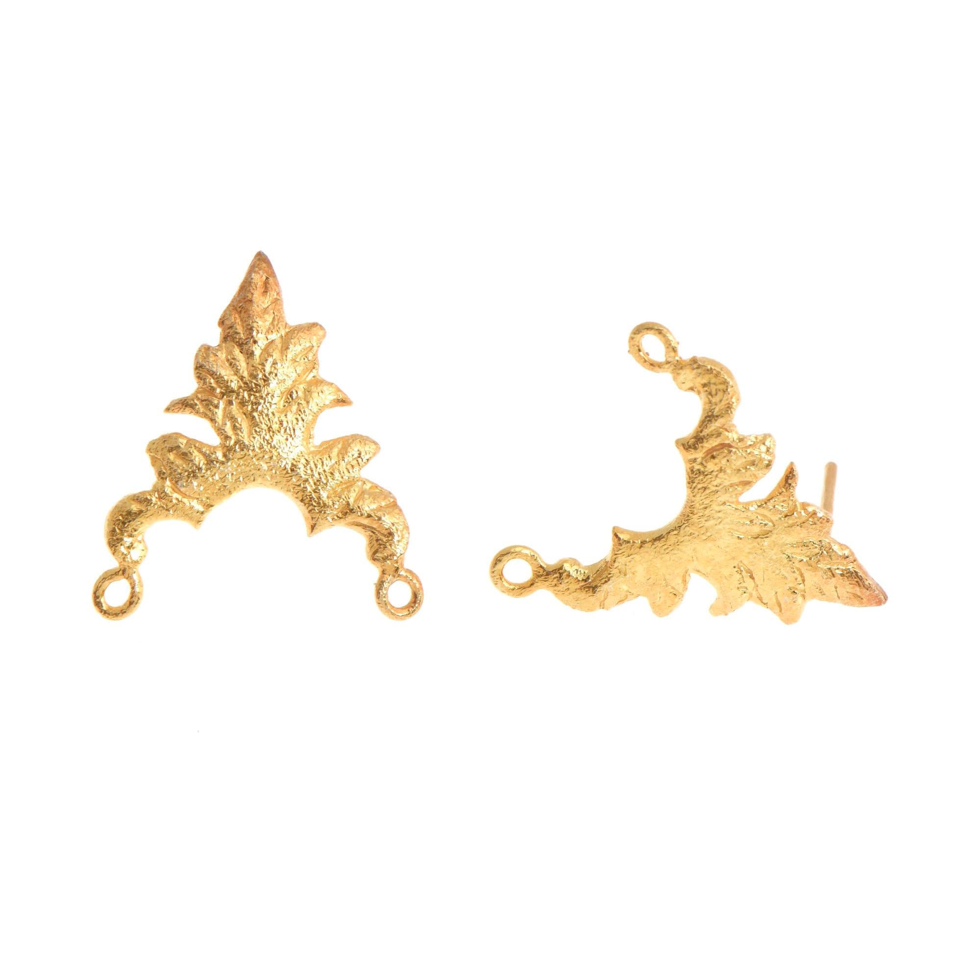 24K Gold Vermeil Flower Earring Posts, 925 Solid Silver Leaf Stud Earrings with Hoops, Jewelry Making Findings, S42V