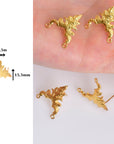 24K Gold Vermeil & 925 Silver Flower Earring Posts, Silver Leaf Stud Earrings with Hoops, Jewelry Making Findings, S42V/S42