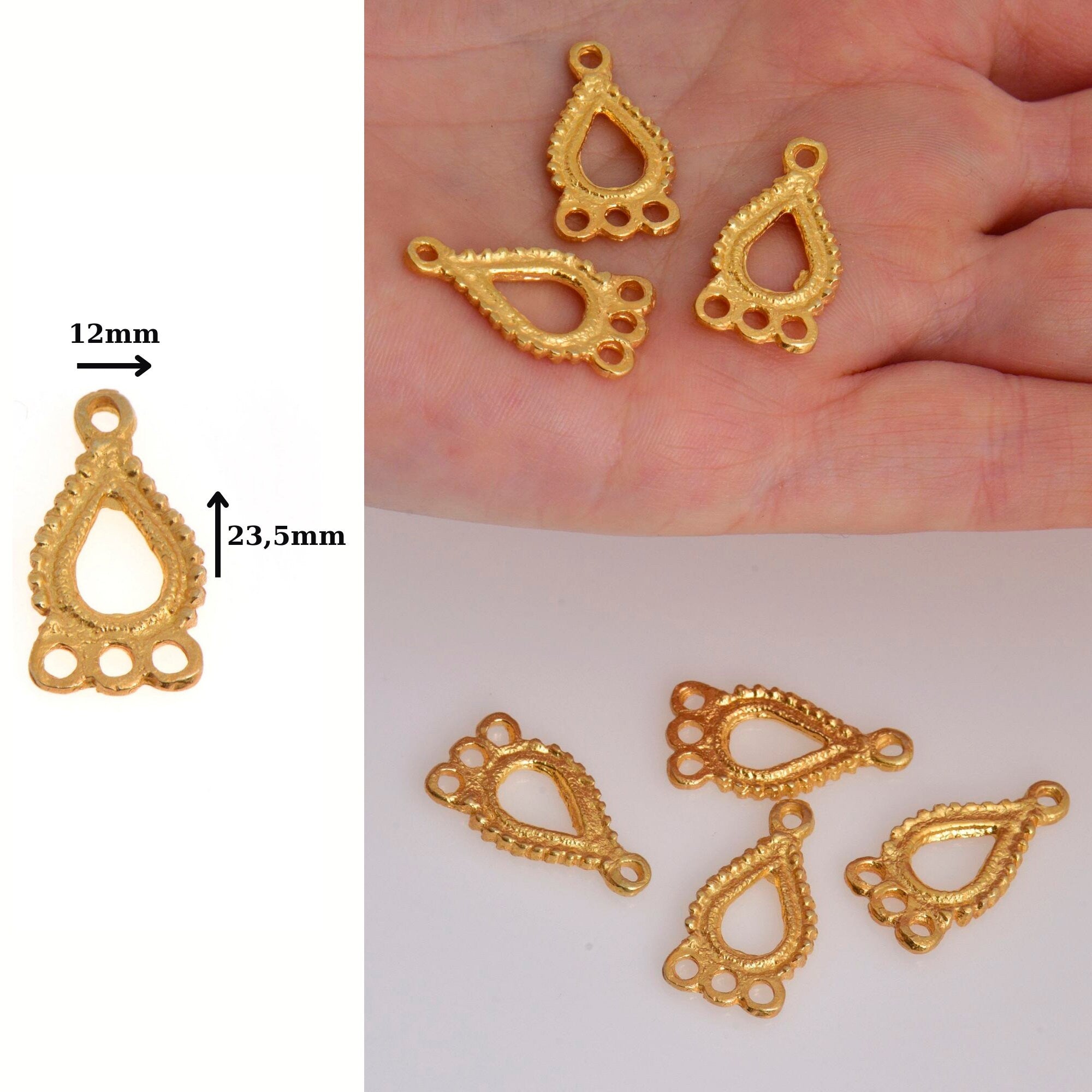 24K Gold Vermeil Chandelier Earring Component, Pendants, Gold Plated 925 Sterling Silver Chandelier Connectors, Jewelry Findings, S47V