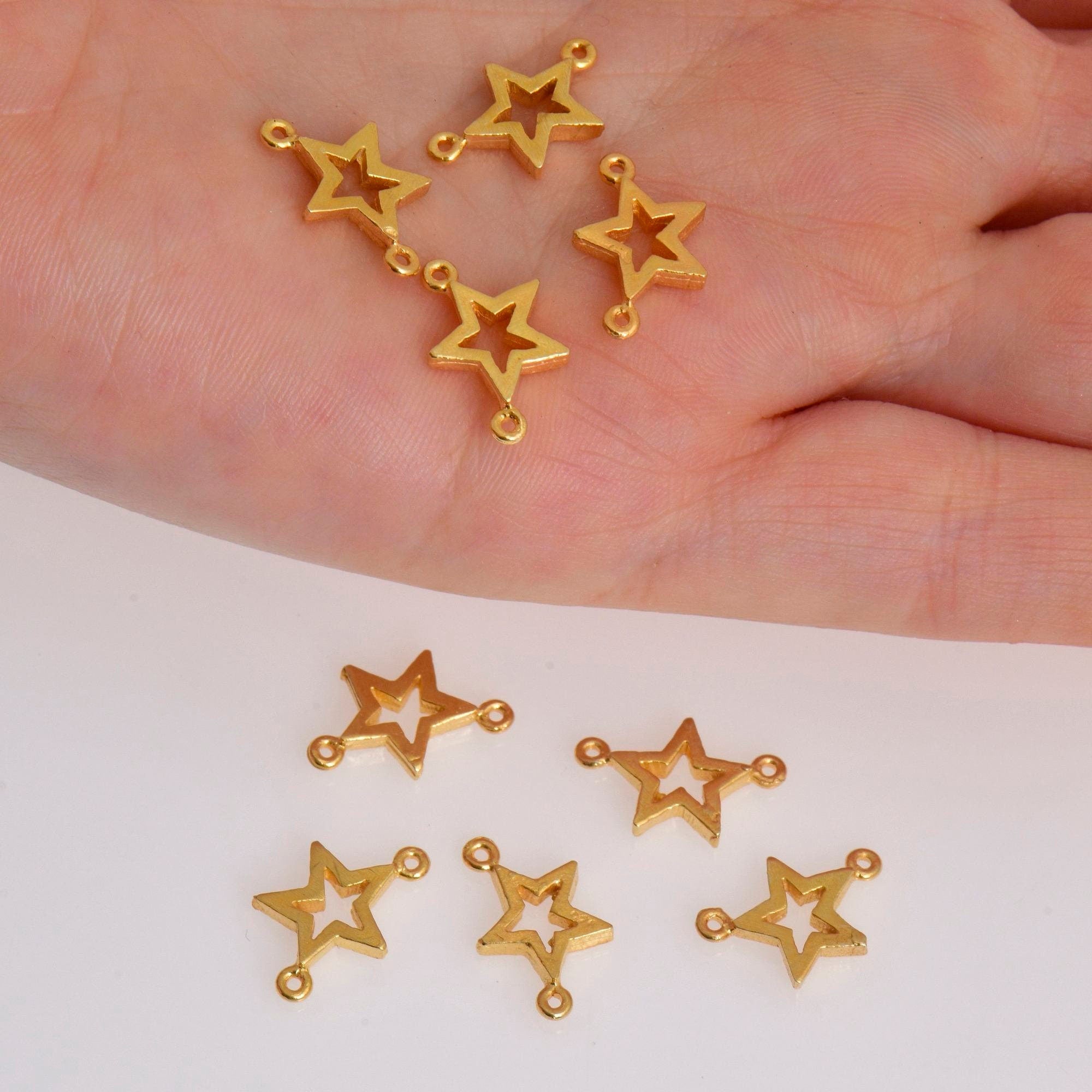 24K Gold Vermeil Star Connector Charms, Star Shape Connector Link, 925 Sterling Silver Connector For Jewelry Making, S52V