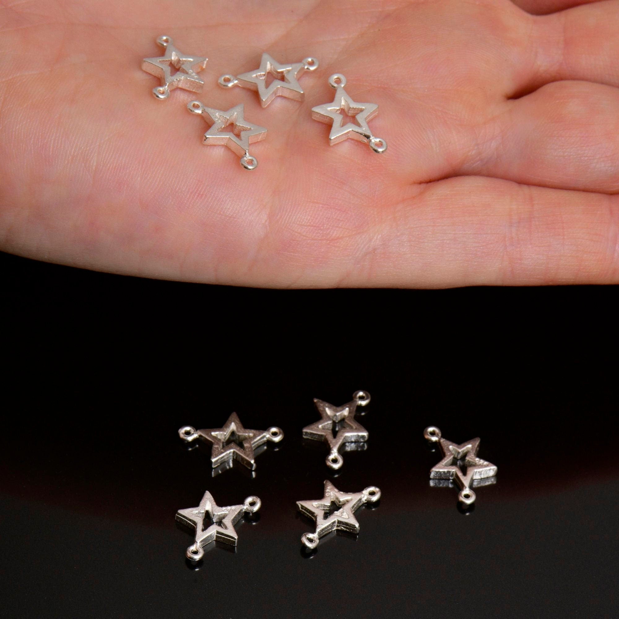 925 Sterling Silver & 24K Gold Vermeil Star Connector Charms, Star Shape Connector, Connector For Jewelry Making, S52V/S52