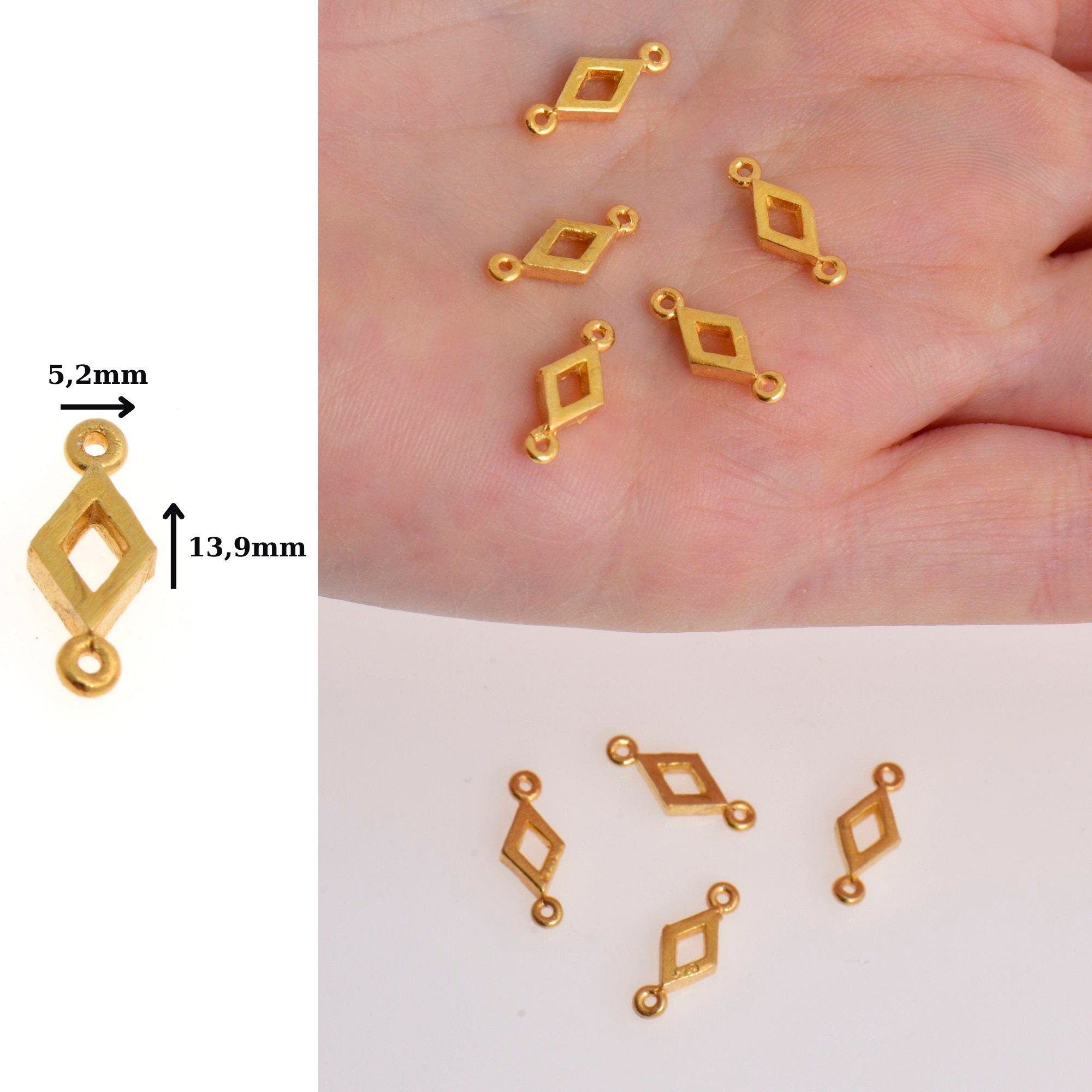 24K Gold Vermeil Rhombus Connector Charms, Rhombus Shape Connector Link, 925 Sterling Silver Connector For Jewelry Making, S51V