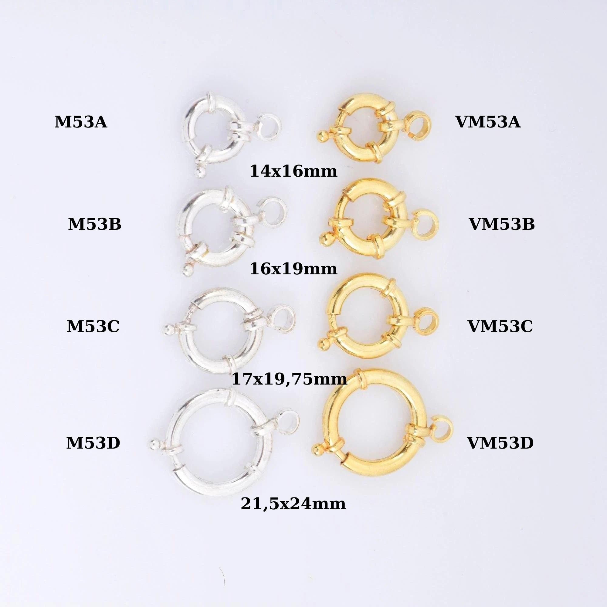 24K Gold Vermeil Spring Ring Clasp, 925 Solid Silver Spring Clasps with Open Loop, Plated Trigger Spring Clasp, Jewelry Findings, M/VM53