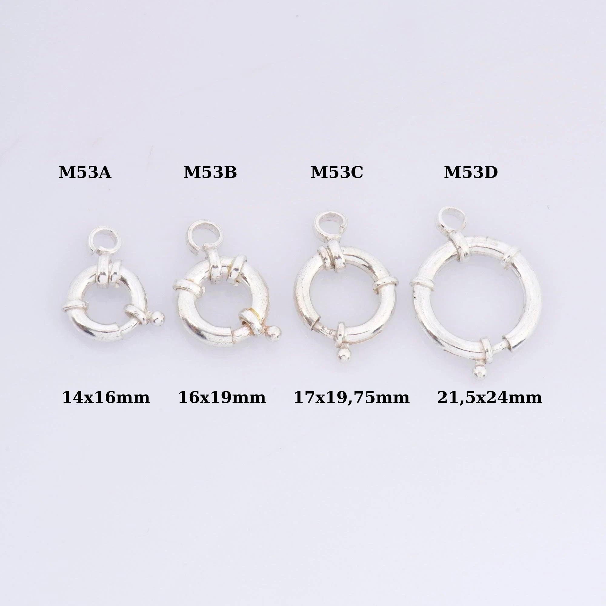 925 Sterling Silver Spring Ring Clasp, Solid Silver Spring Clasps with Open Loop, Silver Trigger Spring Clasp, Jewelry Findings, M53A-B-C-D