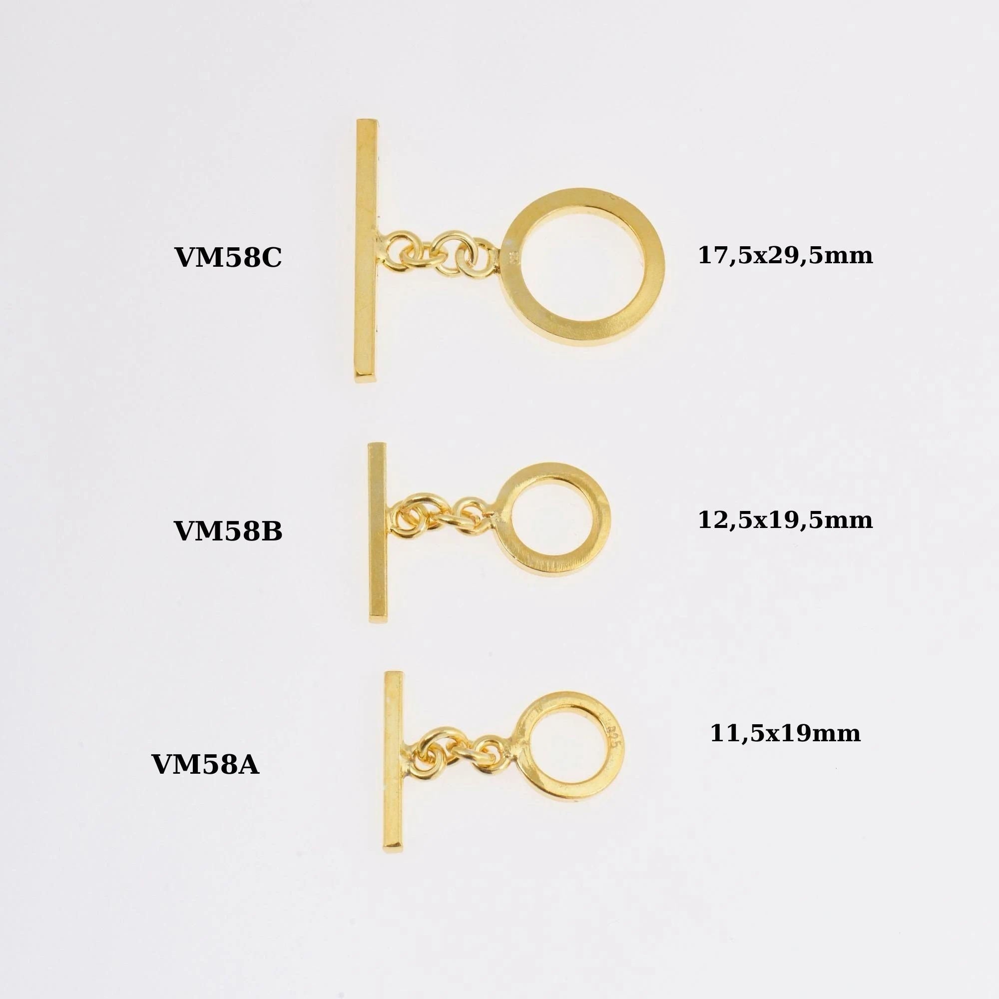 24K Gold Vermeil Toggle Clasps, 925 Solid Silver Toggle Clasp, Gold Plated Plain Toggle Clasp Set, Jewelry Supply, Jewelry Findings, VM58A-C