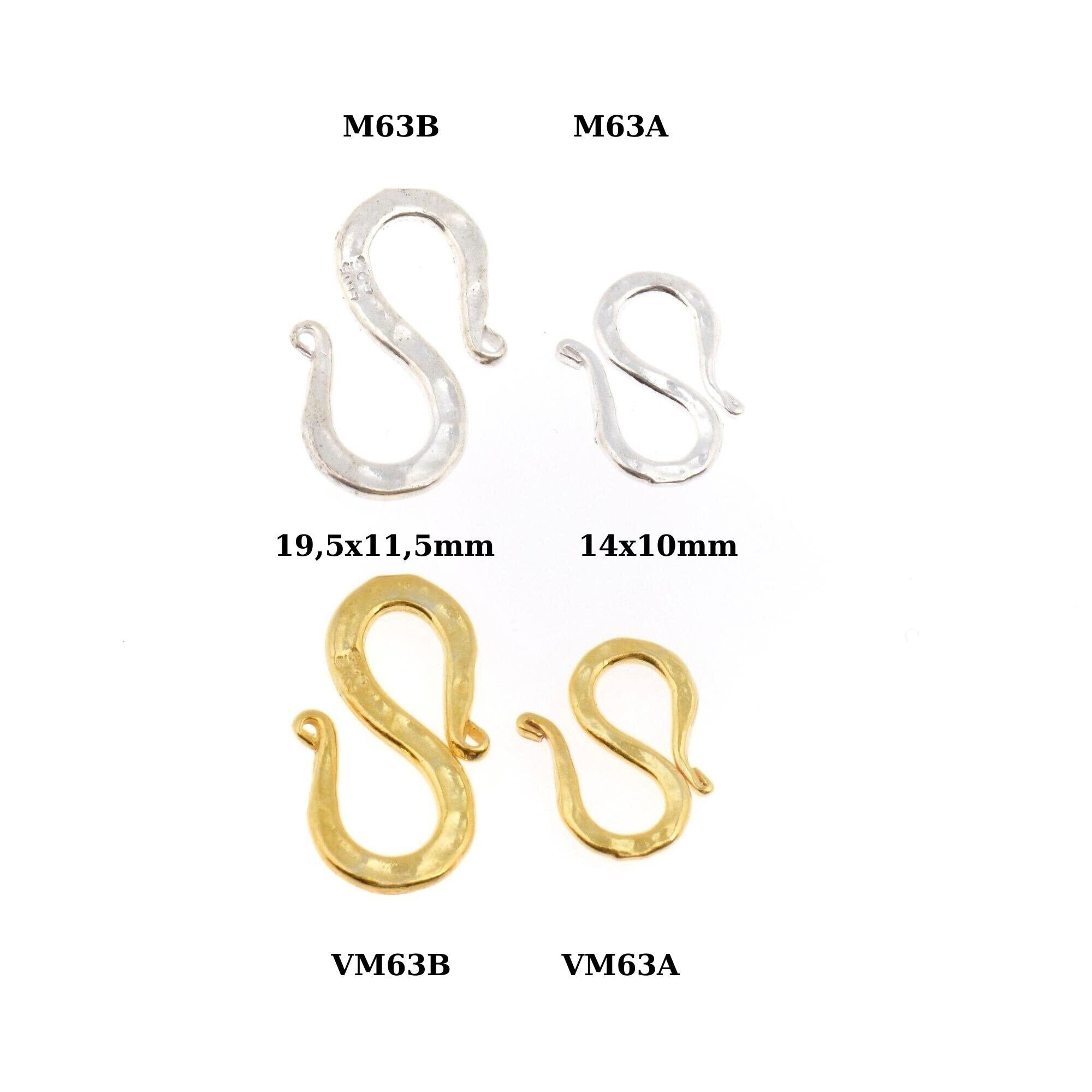 24K Gold Vermeil & 925 Silver S Clasps, Sterling Silver Hook Clasps, Gold Plated Connectors, Jewelry Supplies, Jewelry Findings, M/VM63A-B