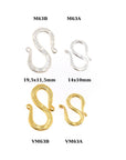 24K Gold Vermeil & 925 Silver S Clasps, Sterling Silver Hook Clasps, Gold Plated Connectors, Jewelry Supplies, Jewelry Findings, M/VM63A-B