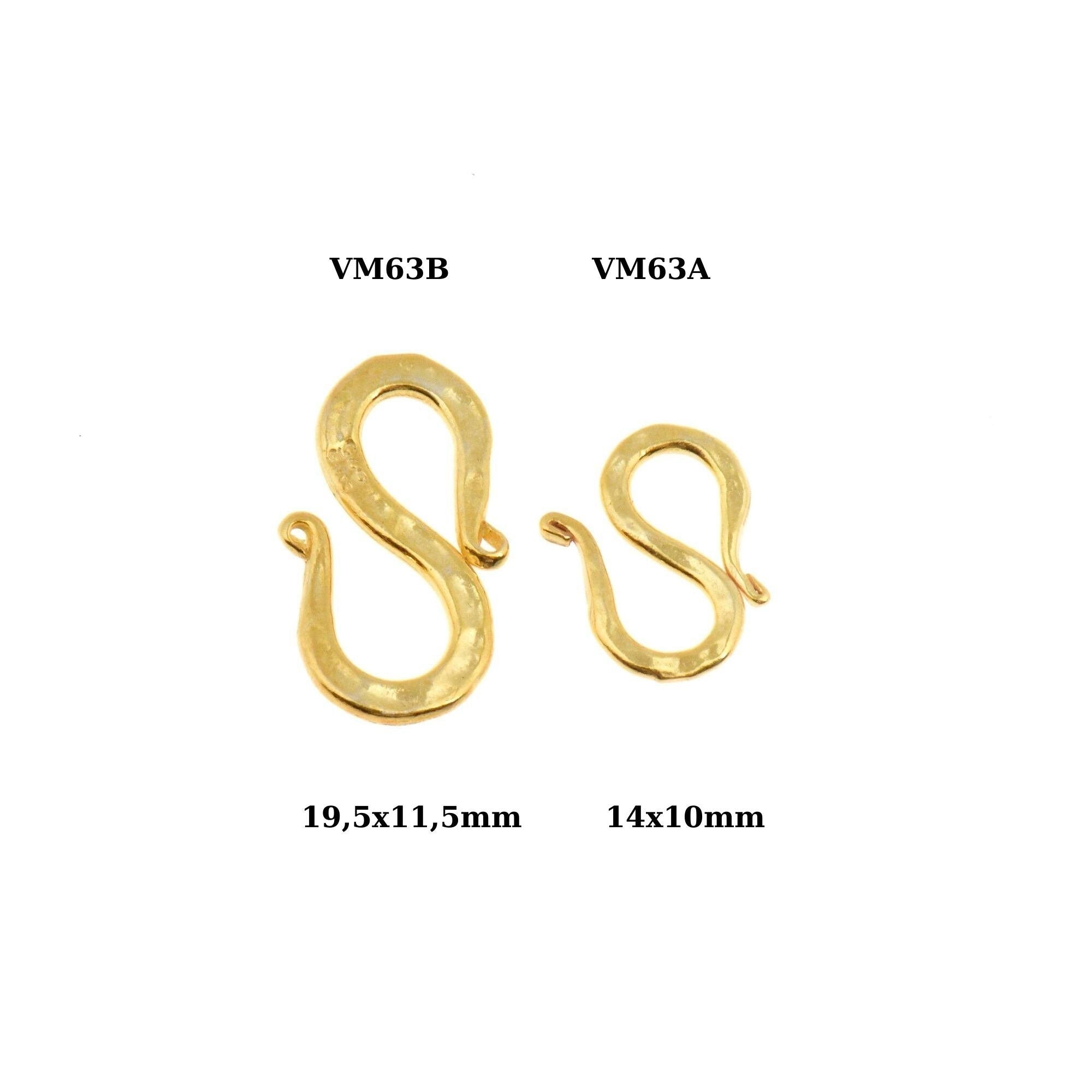 24K Gold Vermeil S Clasps, 925 Sterling Silver Hook Clasps, 24K Gold Plated Connectors, Jewelry Making Supplies, Jewelry Findings, VM63A-B