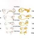 24K Gold Vermeil & 925 Silver S Hook Clasps with Ring, Silver Hook Clasps, Gold Plated S Connectors, Jewelry Findings, M/VM67A-E