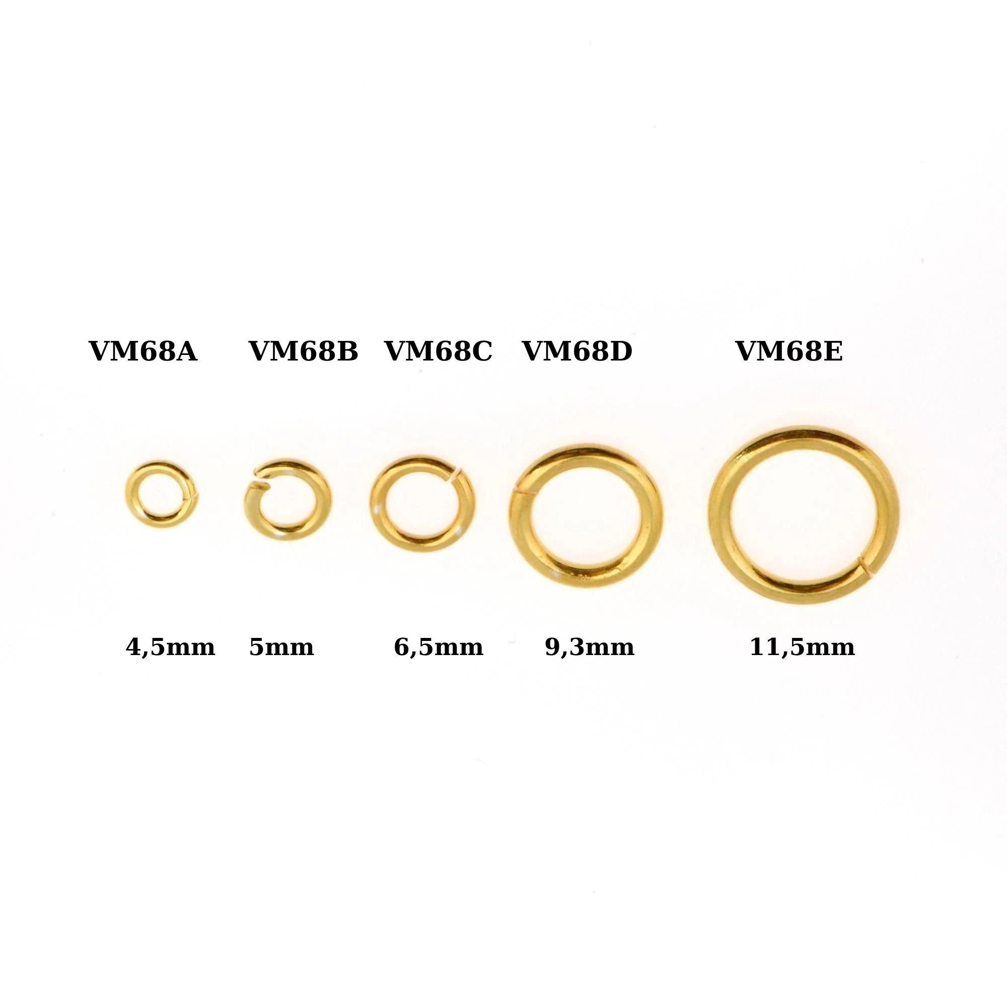 24K Gold Vermeil High Quality Open Jump Rings, 24K Gold Plated 925 Silver Thick Open Rings, Jewelry Supplies, Jewelry Findings, VM68A-E