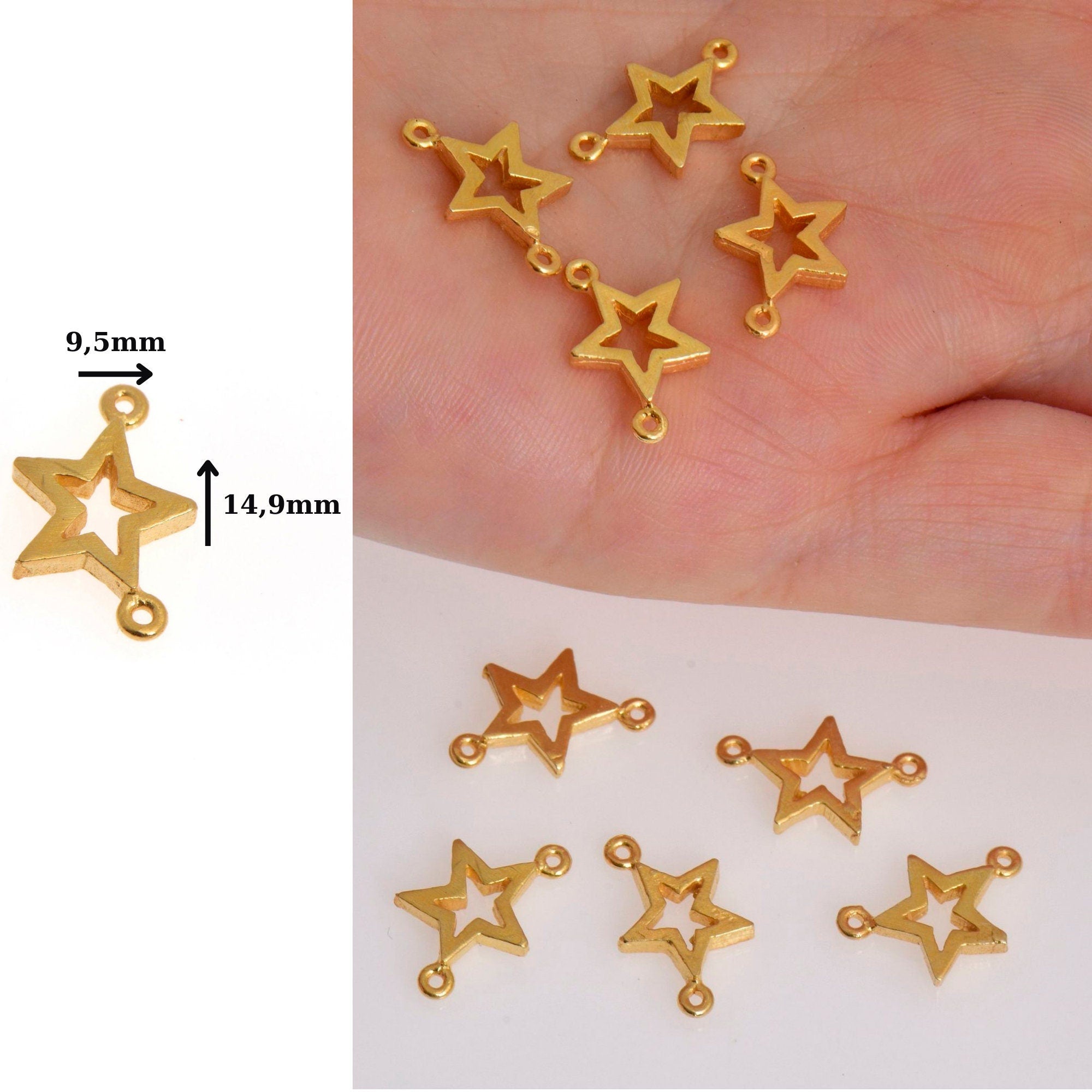 24K Gold Vermeil Star Connector Charms, Star Shape Connector Link, 925 Sterling Silver Connector For Jewelry Making, S52V